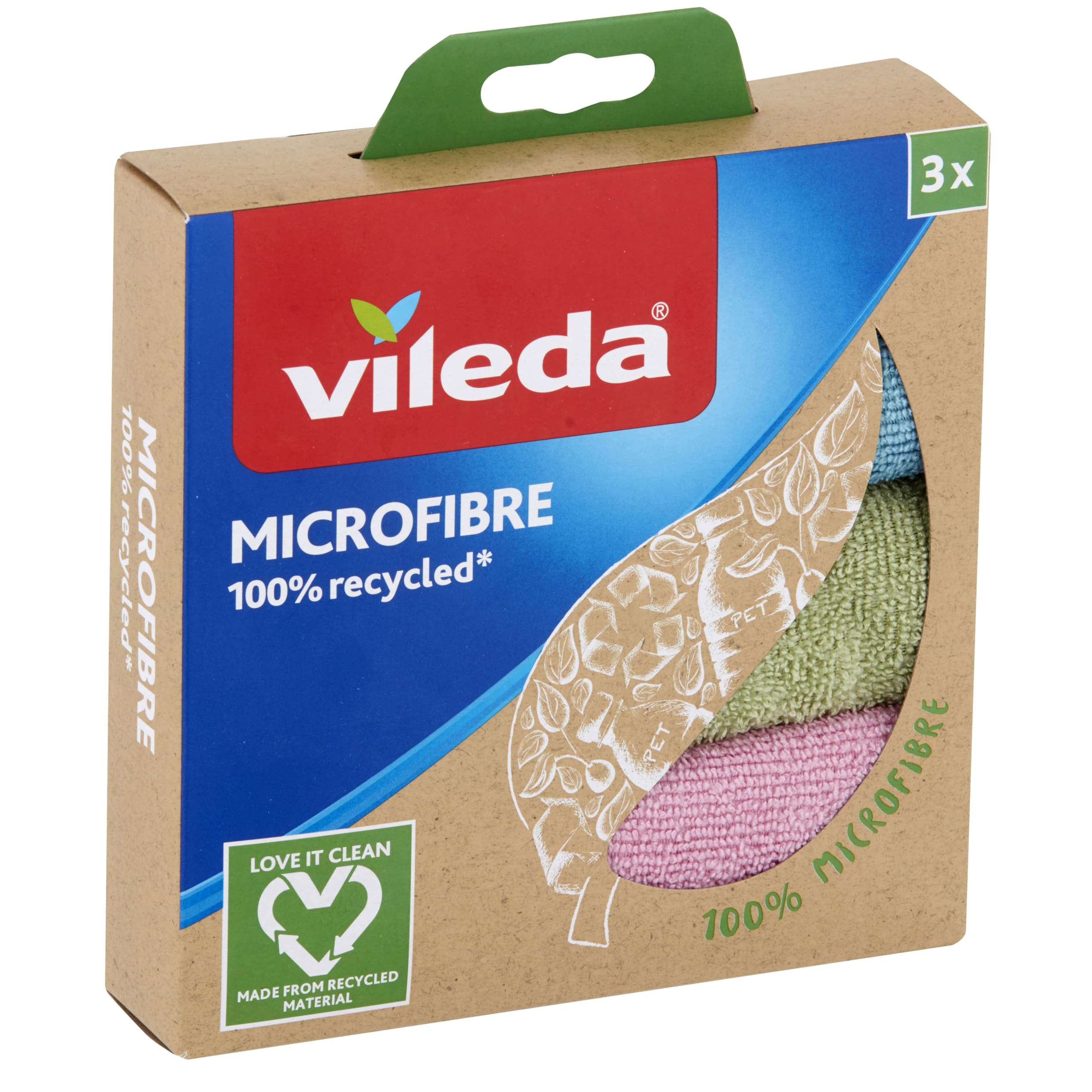 Vileda Microfibre Recycled Panni Multiuso, Multicolore, 3 Pezzi