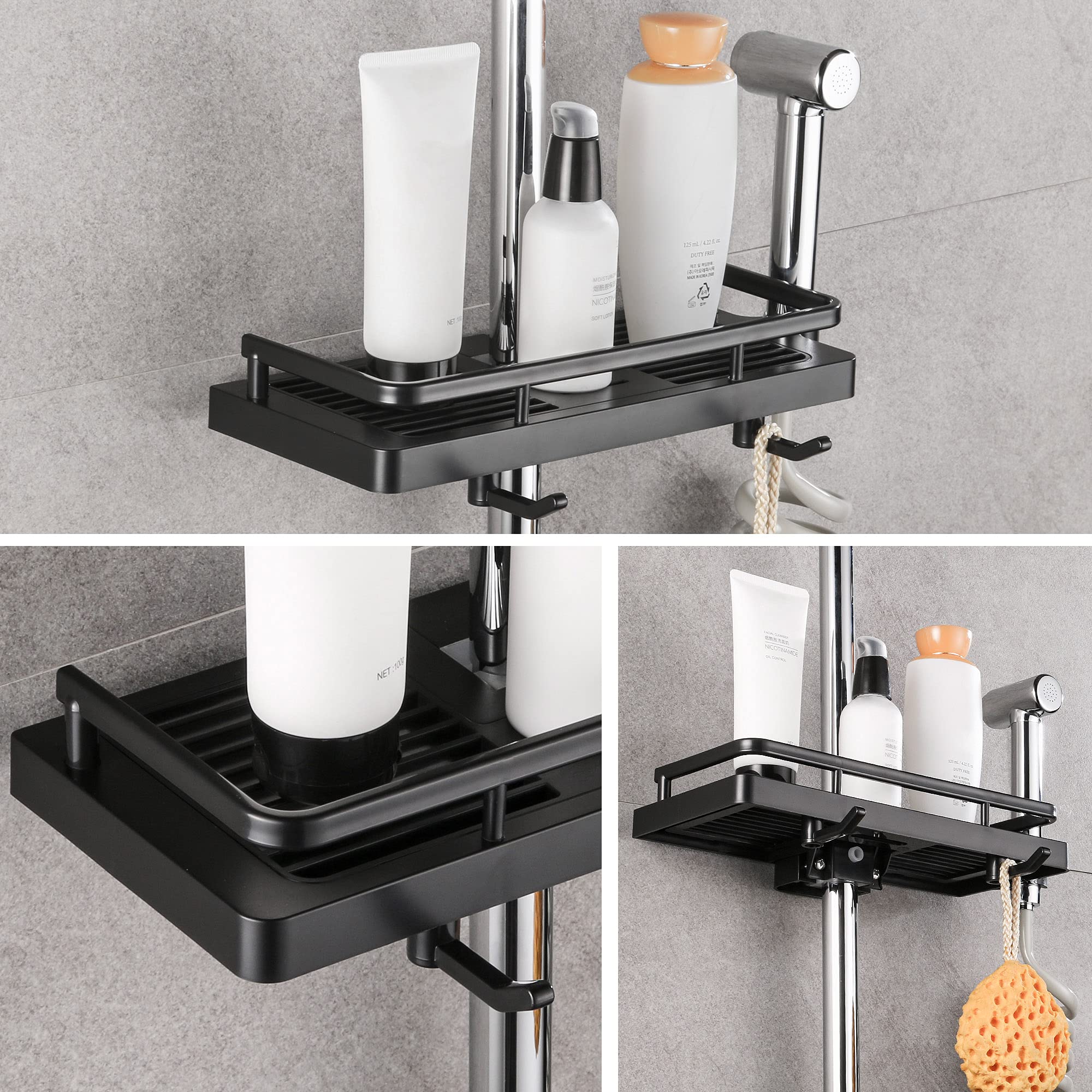 Hoomtaook Doucheplank voor douche-accessoires met twee haken en douchehaken, geschikt voor rail [21 mm - 25 mm], kunststof, 2 stuks, wit
