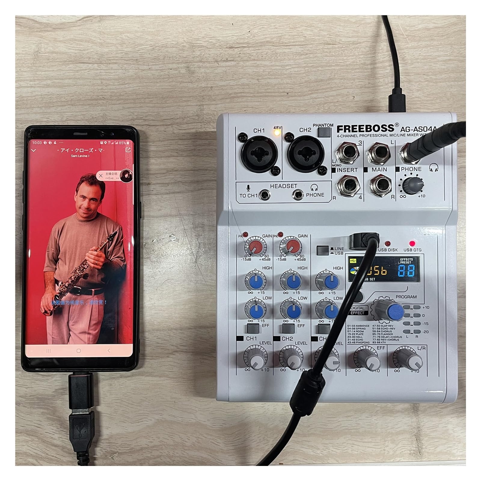 DJ-Mixer, Mischpult e Broadcast 4 Kanal Bluetooth PC USB Wiedergabe Aufnahme 88 DSP Digital Effekt Sound Mixer AG-AS04A
