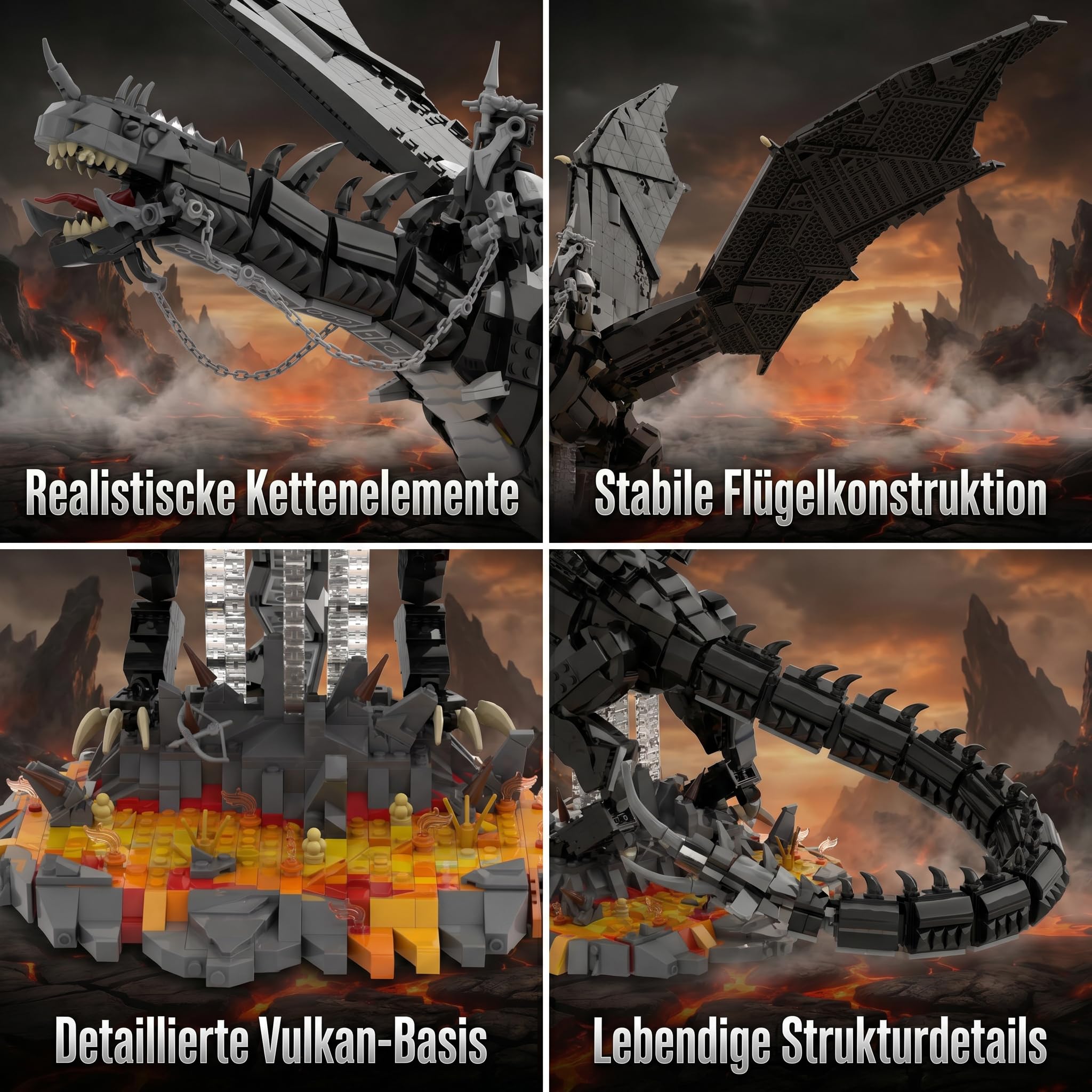 Fantasy Dragon 80cm Großes Klemmbausteine Set - 2199 Teile Drachen Modular Building Bausatz für Erwachsene, Ring Fans & Sammler Kompatibel mit Youmko YM011