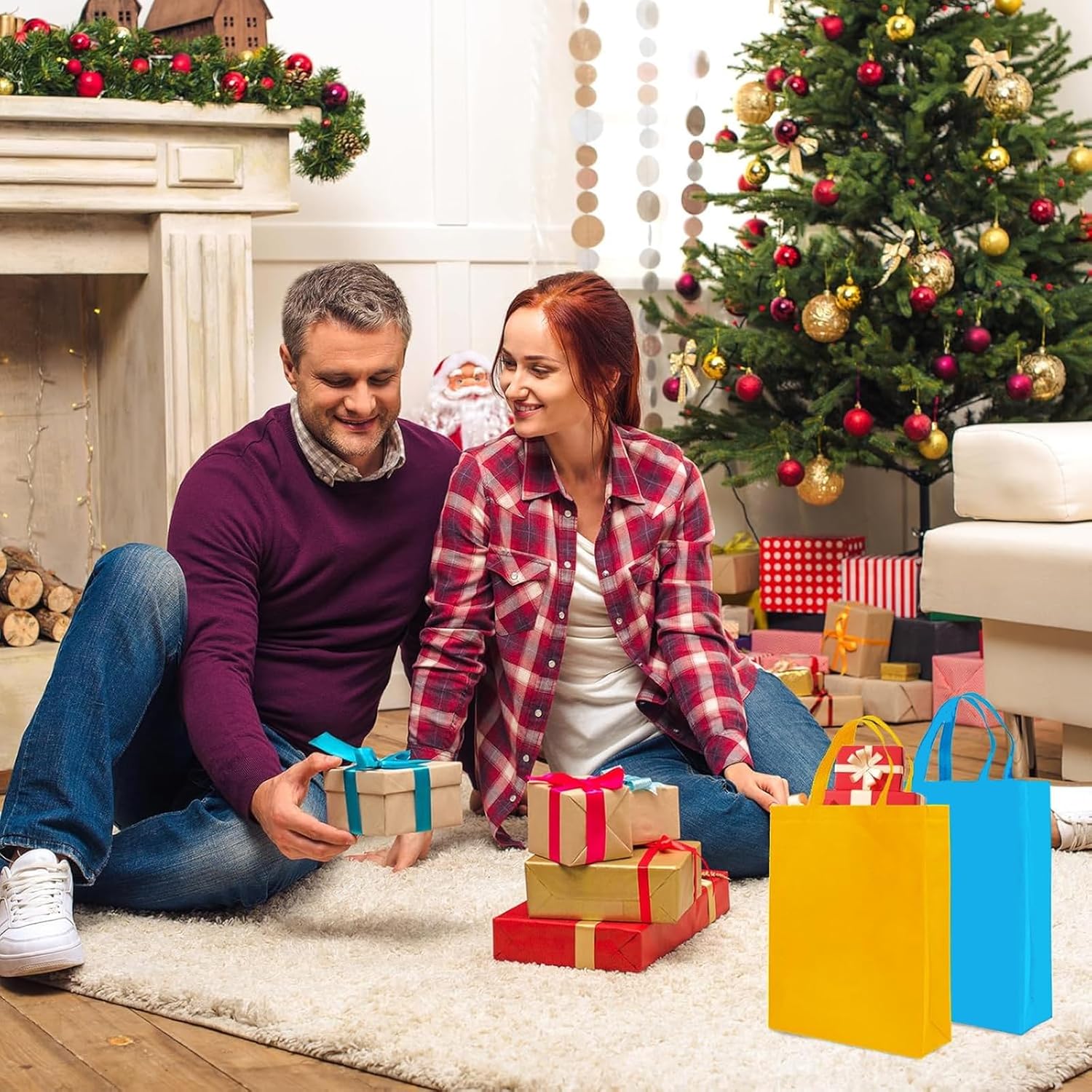 Voittozege 60 Pack Non Woven Tote Bags, 14 x 10 Inch Reusable Grocery Bags with Handles, Multicolor Gift Shopping Bags Bulk Foldable Tote Goodie Bag for Events Birthday Party Retail Stores - Image 6