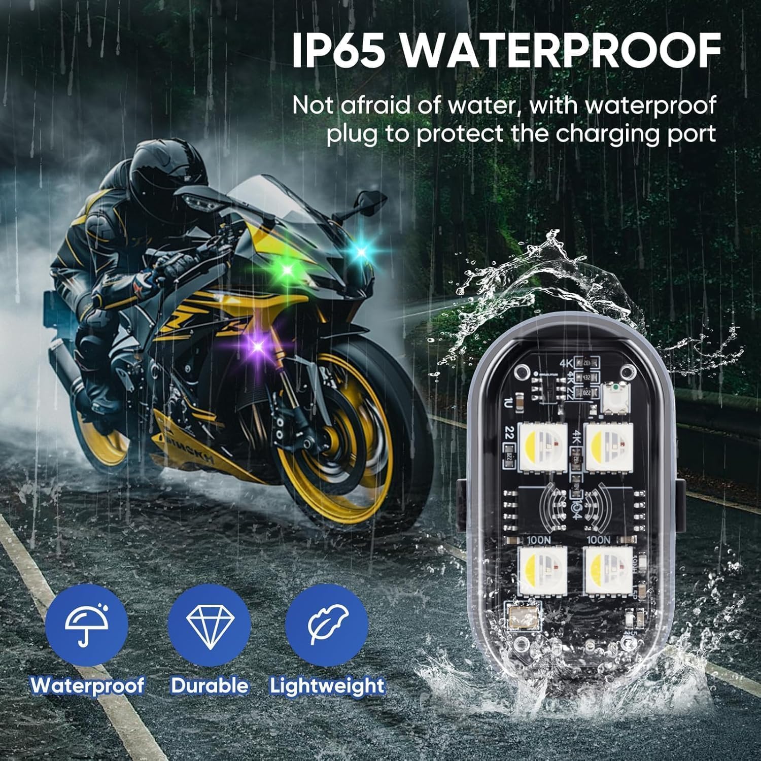 Wireless RGB LED Lights with Remote Control, Flux High Brightness Wireless LED Strobe Light, 8 Colors 10 Flash Modes USB Charging, for Drone Car Motorcycle Bike (8PCS)