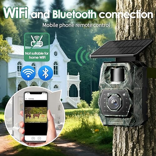 Miniatura 10 de Cámara solar WiFi Bluetooth - Cámaras de juego con visión nocturna activada por movimiento, impermeable, recargable con batería de 5200 mAh, cámara