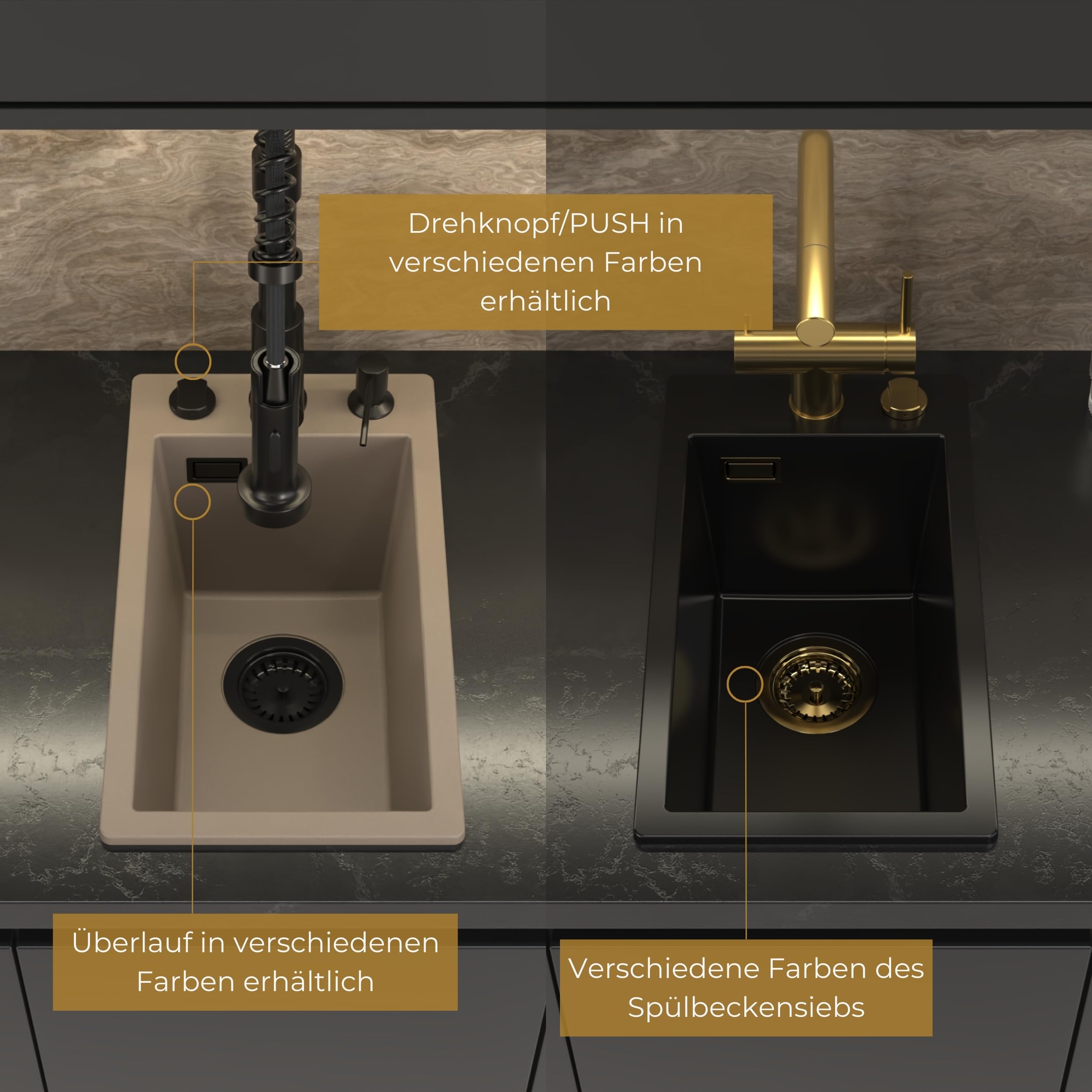 Sink Quality zlewozmywak kuchenny, mały, czarny, 28 x 50 cm, wąski, z syfonem i środkiem impregnującym, mały zlewozmywak granitowy do szafek od 40 cm, zlewozmywak do zabudowy z granitu