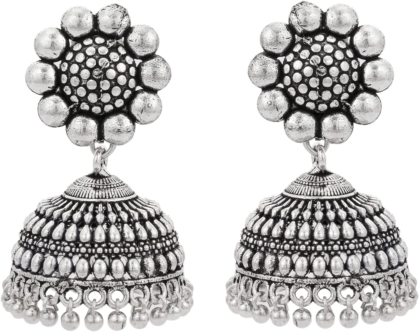 V L IMPEX Designer Stud With Antique Oxidised Jhumka Jhumki Earrings