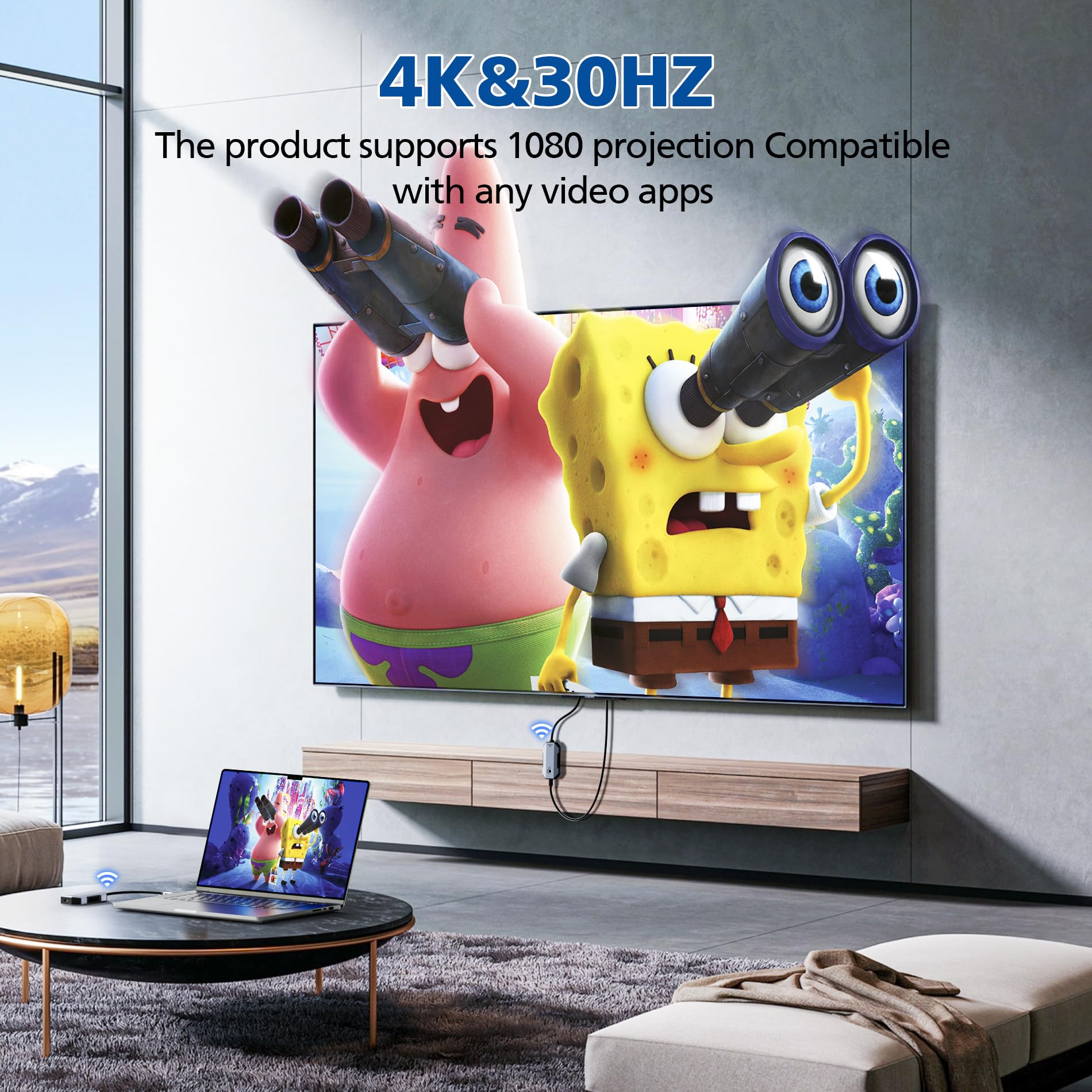 Aceele USB C a HDMI Wireless, 4K/30Hz Trasmettitore(con PD Ricarica) e Ricevitore Wireless HDMI Dongle, Portata 80M, 2,4/5G Streaming Video/Audio da Laptop, Telefono, iPad Pro a Monitor/TV/Proiettore