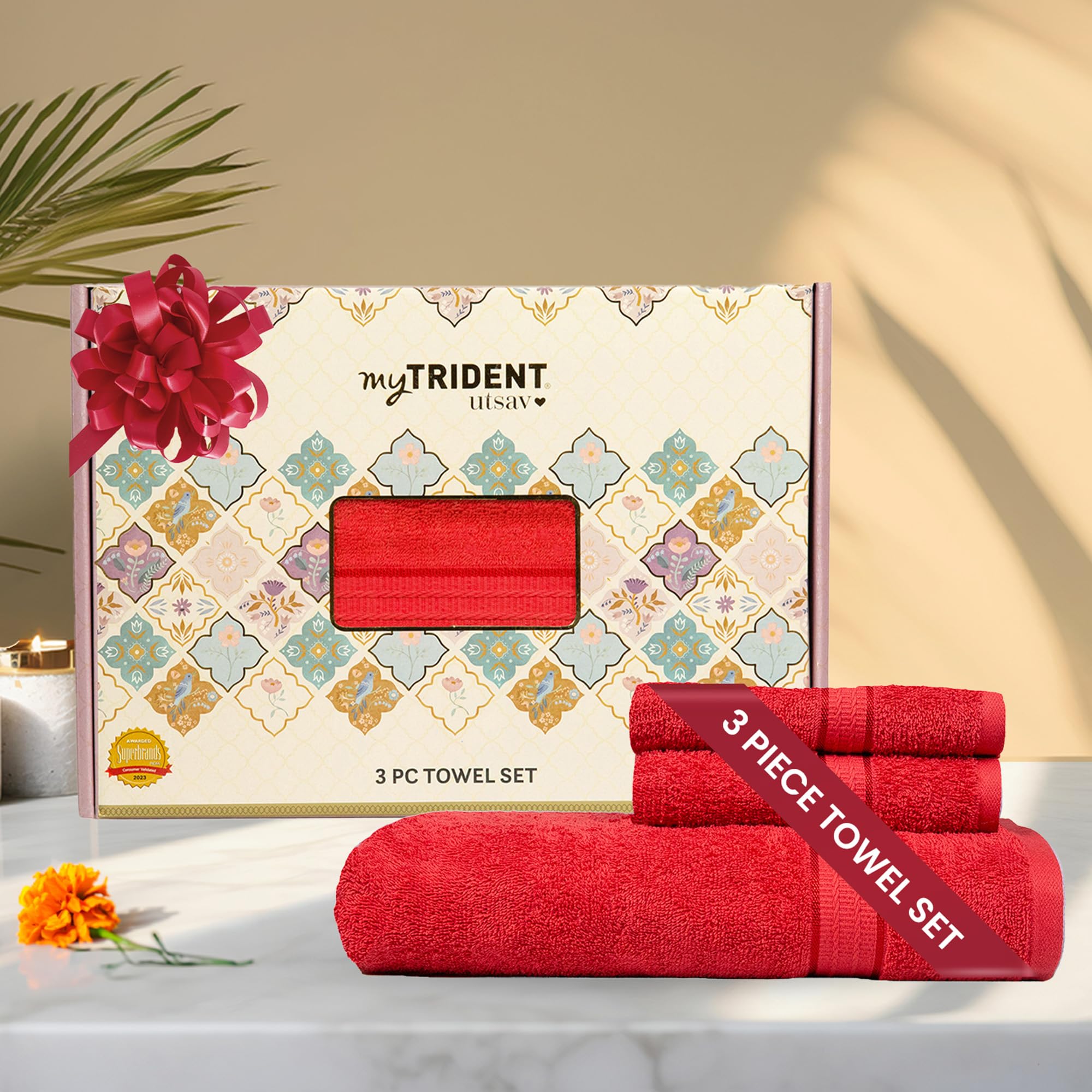 myTrident Towel Set, 3 Piece Set (1 Bath Towel, 2 Hand Towels) Bathroom Towel, Cotton Rich, 380 GSM, Highly Absorbent, Soft, Quick-Dry, Utsav Gifting Collection - Tangy Tomato (B0D17Z2QV6) Amazon Price History, Amazon Price Tracker