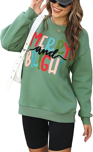 Senert Merry Sweatshirts for Women Crew Neck Hoodies Sweaters Cute Fall Clothes 