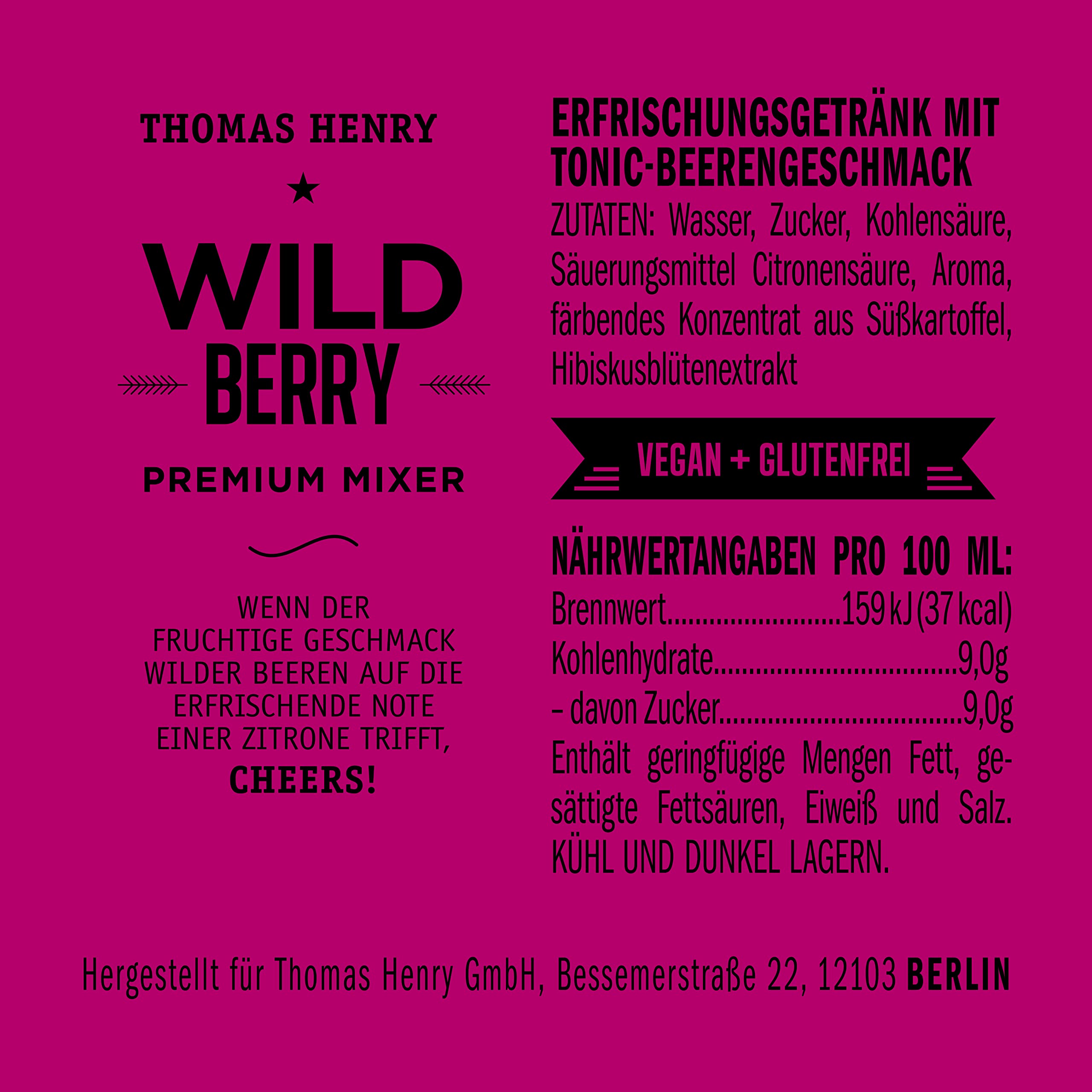 Thomas Henry Wild Berry - verlockend fruchtig - (3 x 0,75 l Glas MW) 3er Set Bitterlimonade zum Mixen deiner Aperitif-Drinks mit Vodka, Wermut & Co.