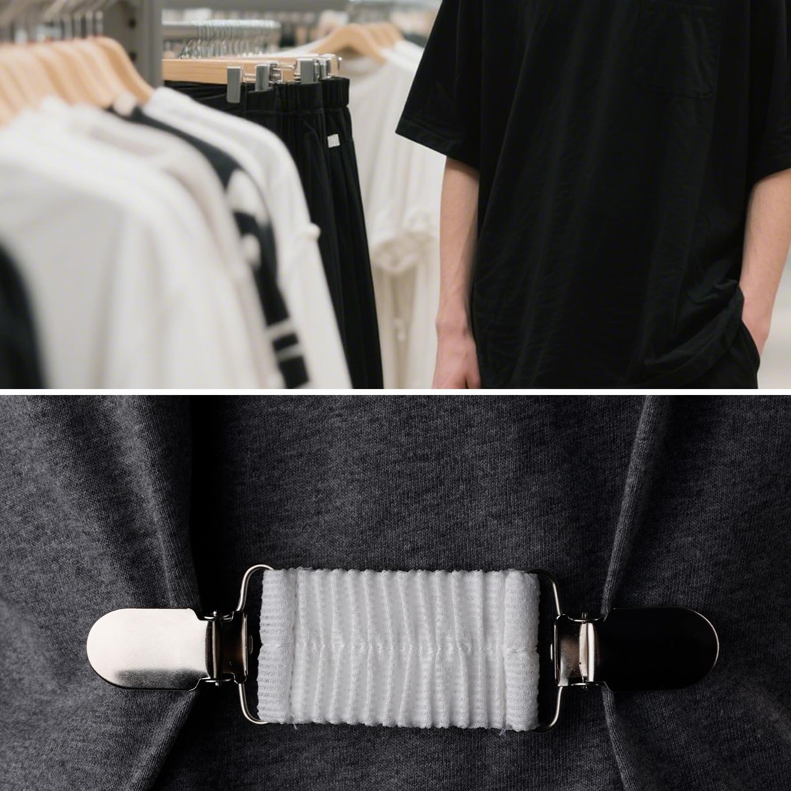 Mikovivi 4uds Pinzas para Vestido con Cincha Trasera, Cinturilla Elástica Ajustable de Poliéster con Clips para Mujer Que Ajusta la Ropa Vestidos y Suéteres Shawls (4 Colores)