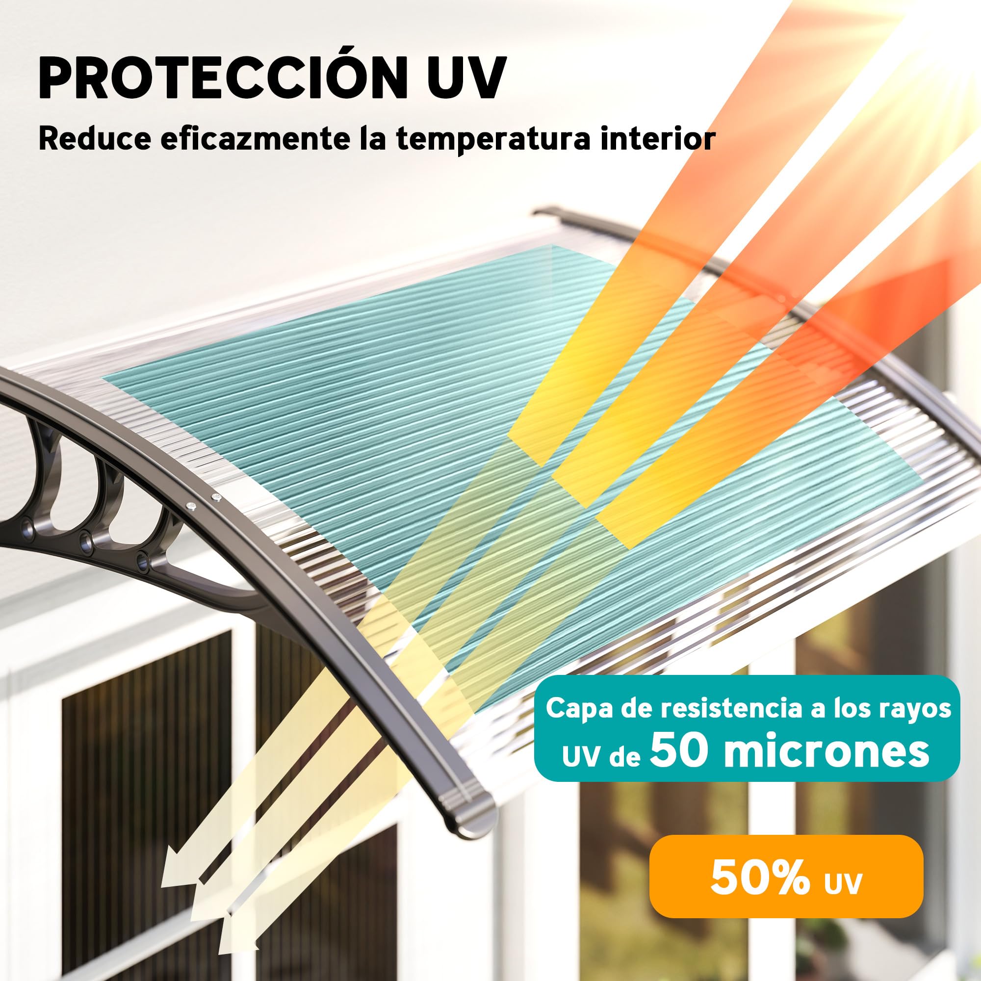 Outsunny Marquesinas Exterior para Puertas y Ventanas 75x100 cm Tejadillo de Protección contra Sol y Lluvia con Soporte de Aleación de Aluminio Transparente