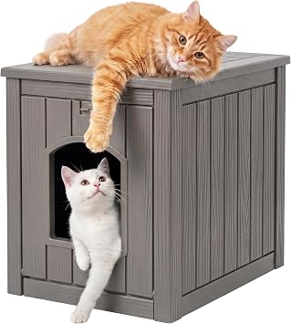 Cat House, Multi-Functional Litter Box Enclosure, Openable Front Door, Well-Ventilated Design, Waterproof & Weatherproof, Easy to Clean & Assemble, Indoor & Outdoor Cat House