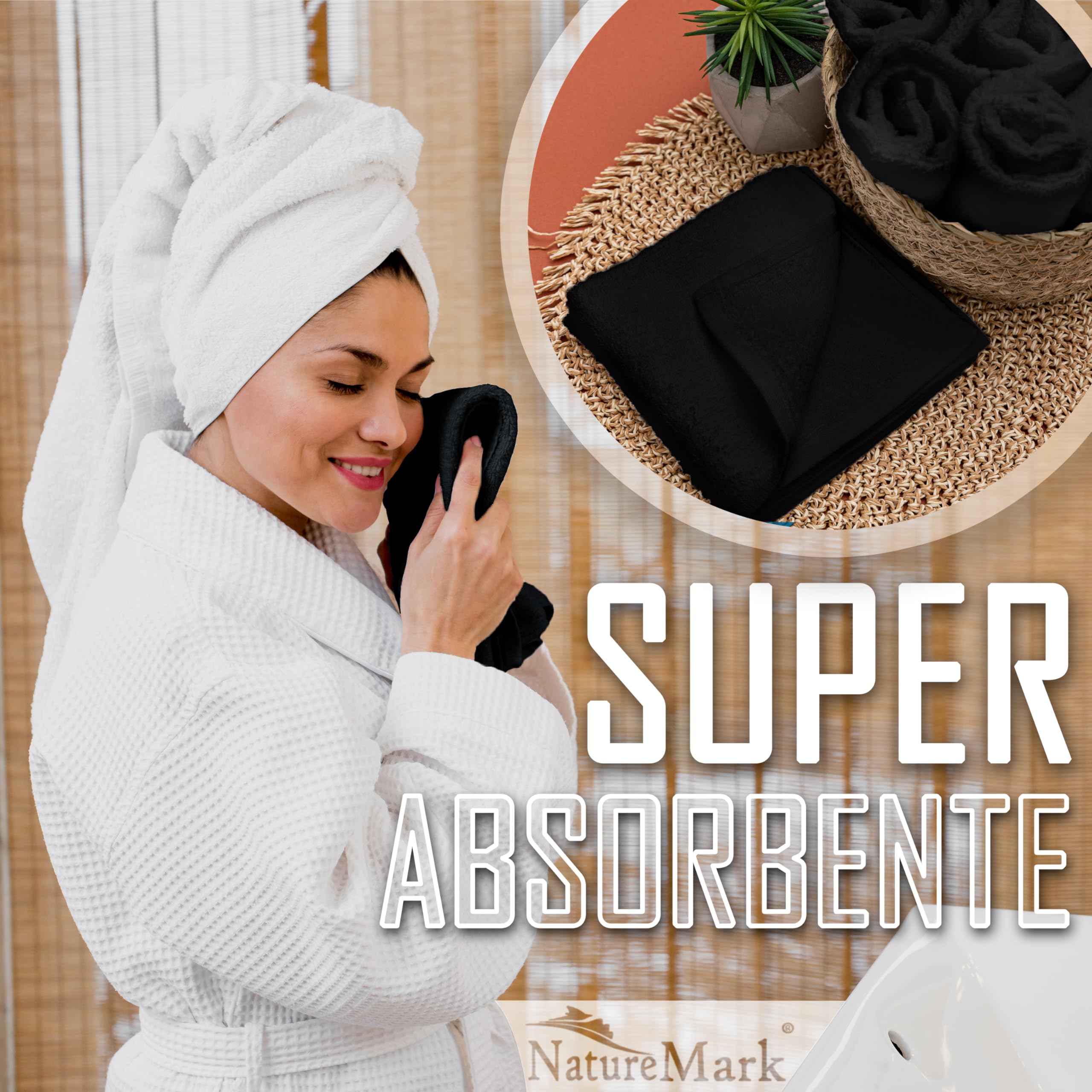 NatureMark Juego de 10 toallitas de Rizo para Cara y Manos – 100% algodón, Suaves y absorbentes – 30×30 cm, Negro — view 3