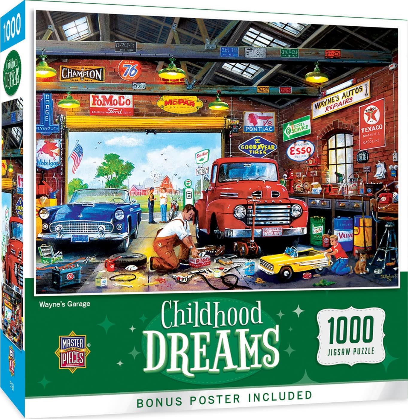MasterPieces - 1000 Piece Jigsaw Puzzle, Wayne’s Garage, Fun for Adults, Family, Kids, Matte Finish, 19.25" x 26.75"