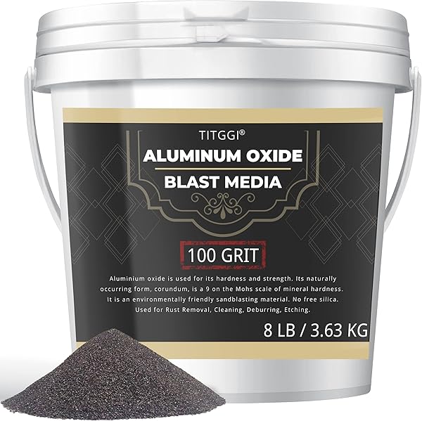 #100 Grit Aluminum Oxide Blast Media (8 LBS/3.6kg) - Premium Long-Lasting Sand Blasting Media, High Abrasive Force Sand Blaster Sand for Metal, Sandblasters, Blasting Cabinet, Blasting Guns -by TITGGI