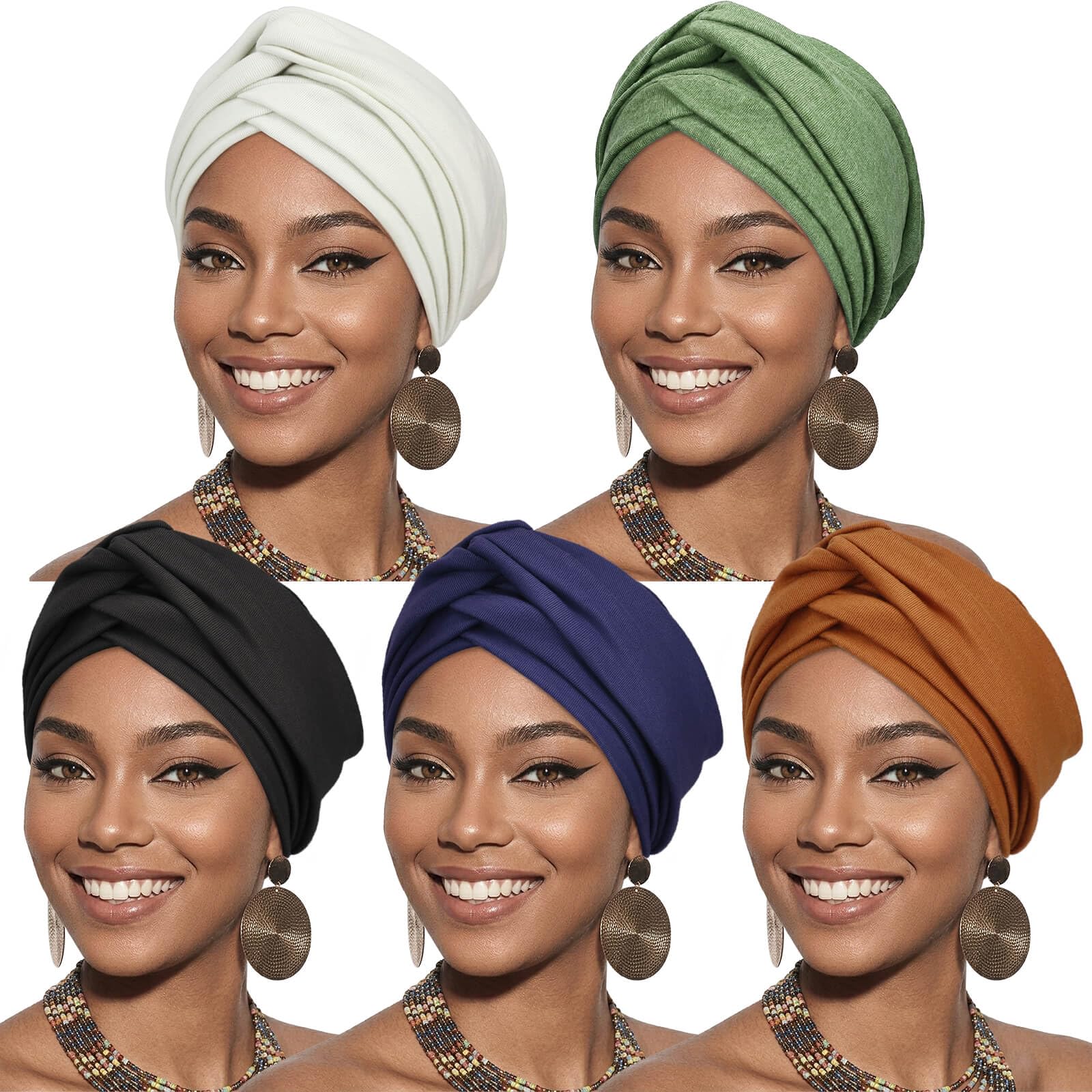 DRESHOW African Women Turban Caps Beanie Twist Headscarf Pre-Tied Double Twisted Braids Headwraps for Women Chemo Cancer Cap