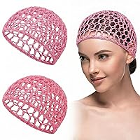 Vista 18 de Geyoga 2 piezas de red de ganchillo para el cabello, gorro tejido de rayón, cubre moño, gorras de ducha tejidas, gorro para dormir para mujeres
