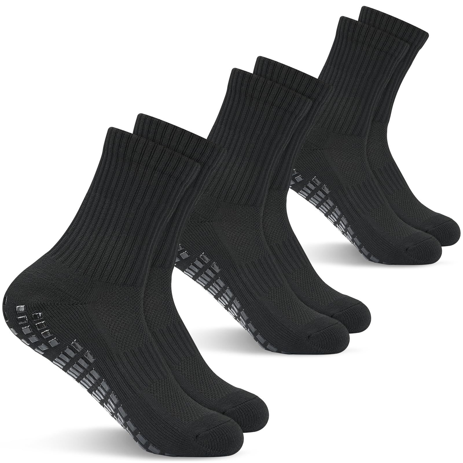Daysx Boys 3 Pairs Black Kids Grip Socks Football Socks Girls Junior Breathable Anti-Slip Rubber Pads Cushioned Athletic Sock For Basketball Rugby Tennis