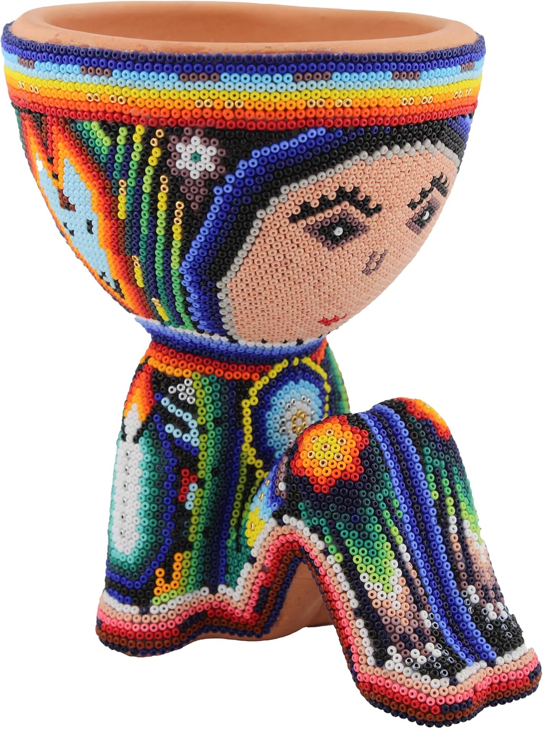 Robertito Multicolor Lady Sentada Resting Artisan Handmade Beadwork Handcrafted Wixarica Mexican Huichol Planter