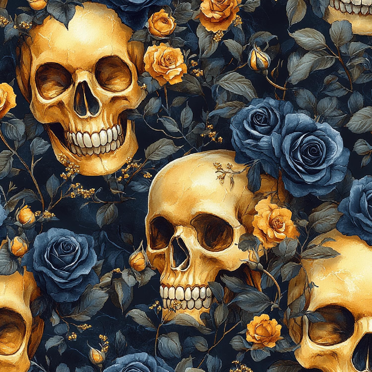 Self Adhesive Wallpaper Plant Wall Stick Paper Matte Thick Removable Blue Rose Gold Skull Peel and Stick Contact Paper for Bedroom Living Room Kids Room Furniture Decor 45x200CM