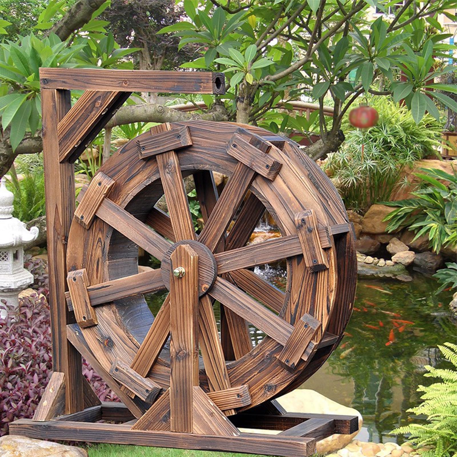 Ruota Idraulica in Legno Fontana, Ruota dell’acqua Rotabile | Decorazione Acquatica Autoportante per Stagno Giardino Terrazzo Interno ed Esterno(19*25*32cm/7.5*9.8*12.6in)