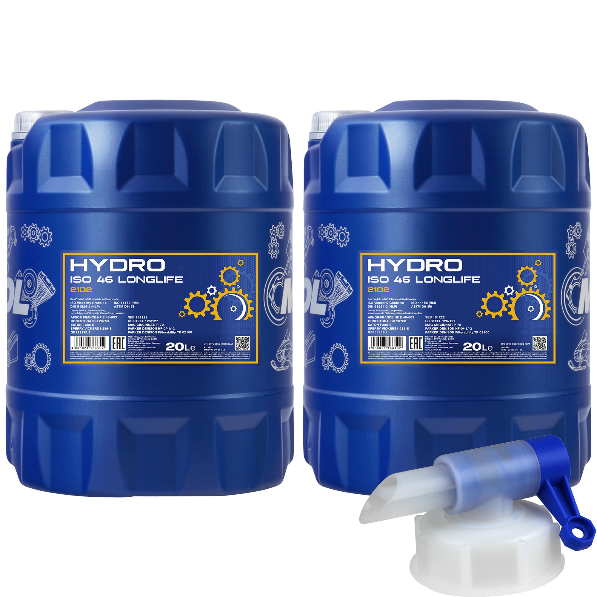 40L MANNOL HYDRO ISO 46 Hydraulik Öl Flüssigkeit MN2102-20 inkl. Auslaufhahn