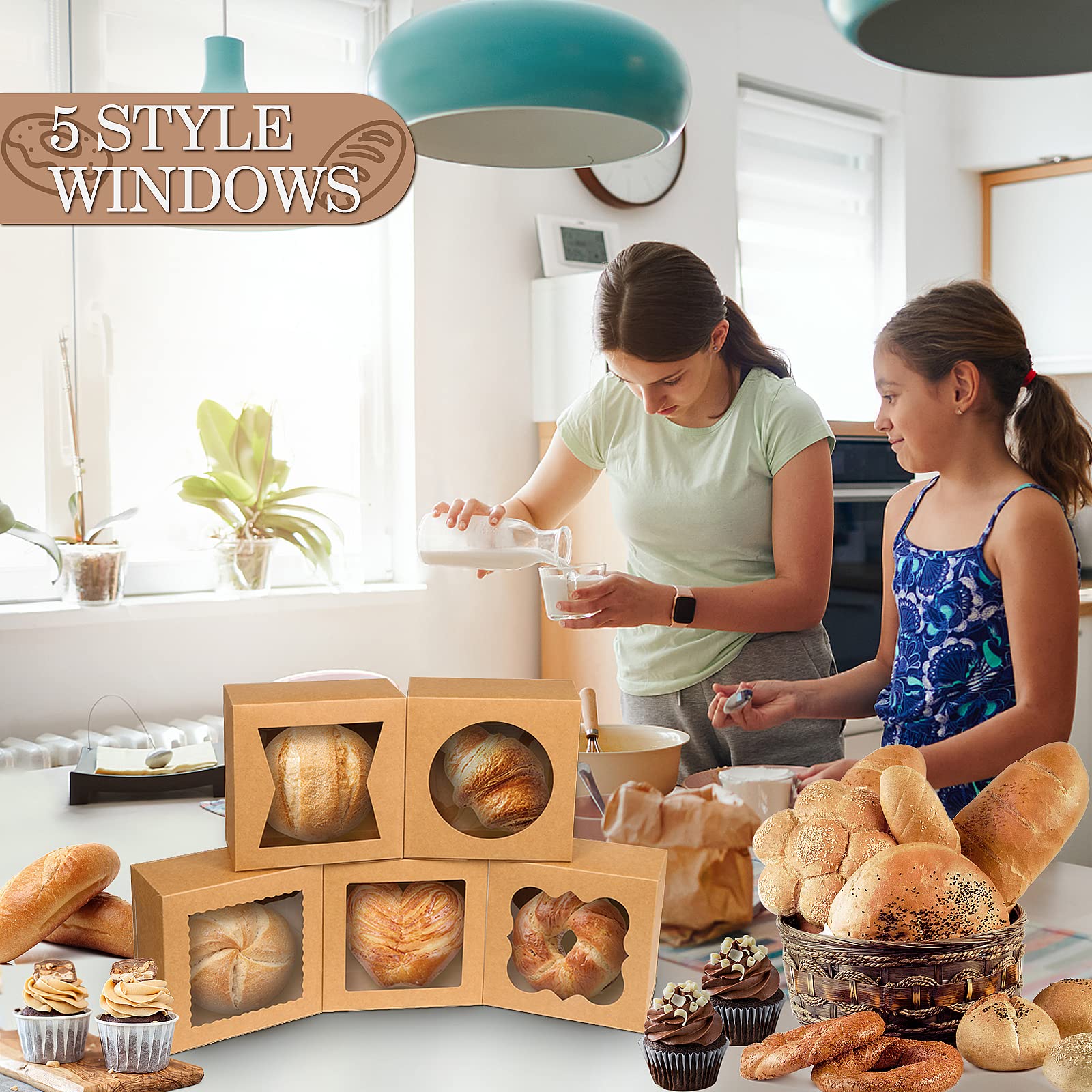 KPOSIYA 65 cajas de panadería con ventana de 6 x 6 x 3 pulgadas, 5 cajas de galletas pequeñas para dulces, postres, pasteles, donas, fiesta de cumpleaños, boda (marrón)