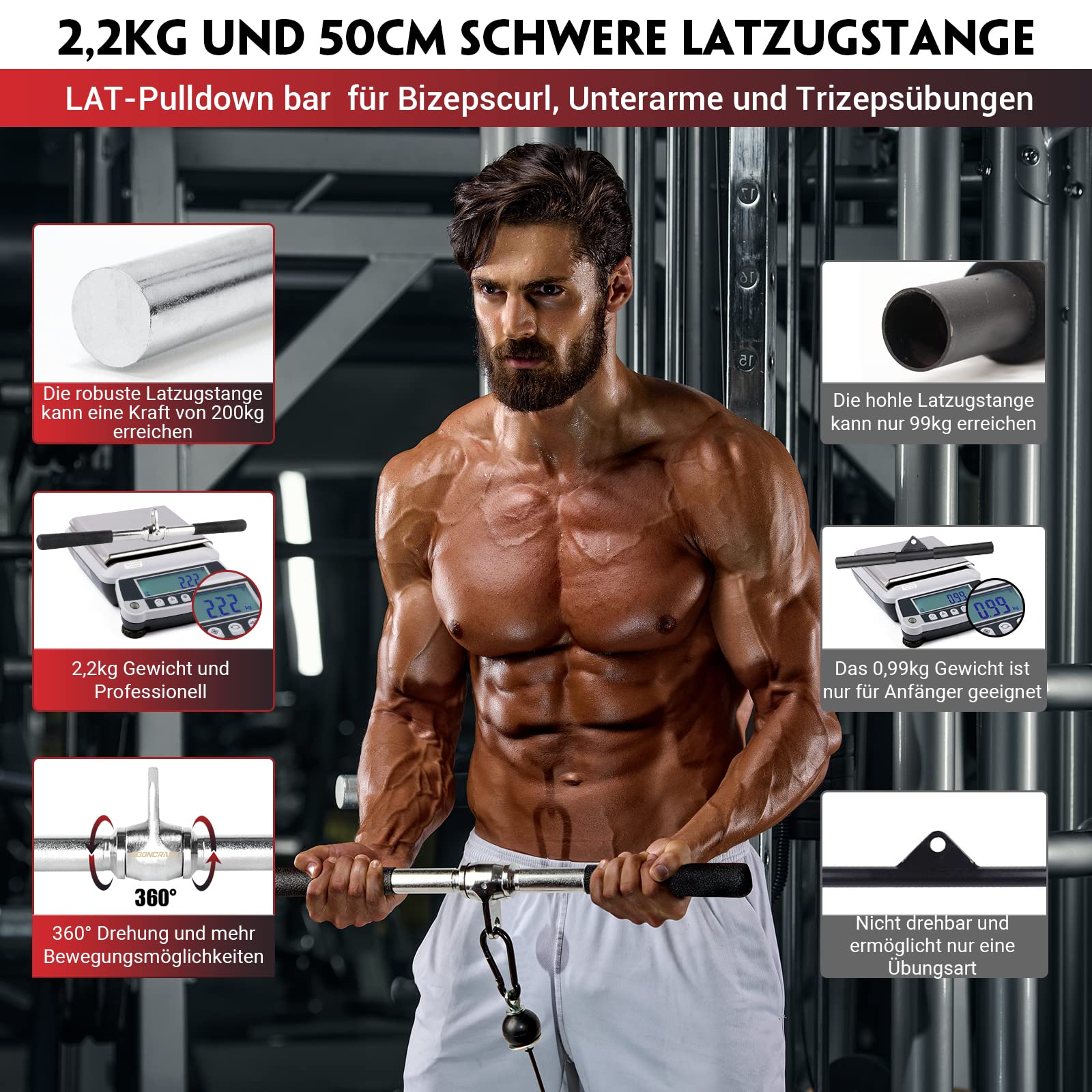 Cavo Per Allenamento Bicipiti - Set Con Maniglie E Corda Per Palestra Domestica - Foto 5