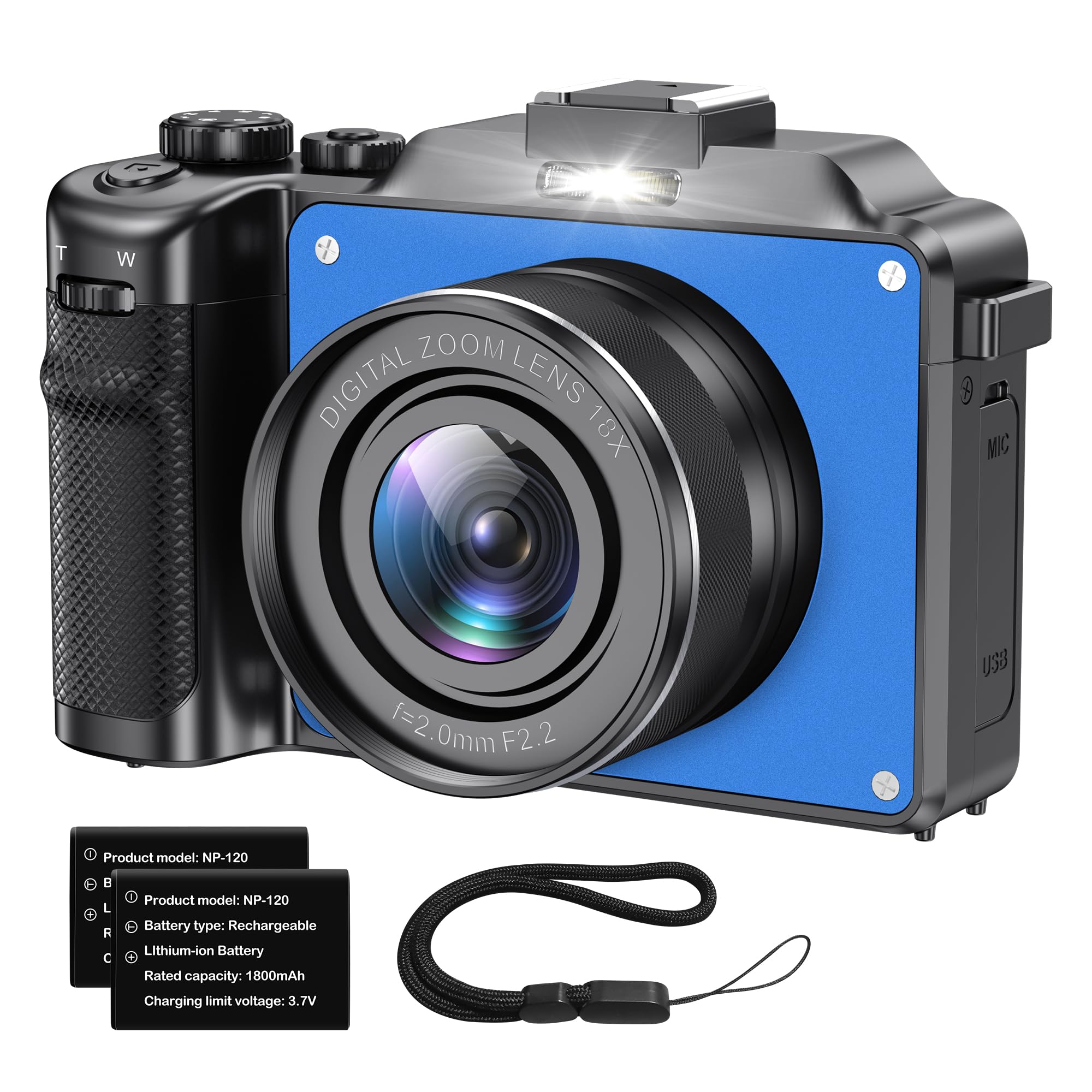 Cameras for Photography, 4K Digital Camera, 48MP Cameras for YouTube with Dual Camera, Point and Shoot Digital Cameras with Autofocus 18X Digital Zoom Vlogging Camera for Teens Beginners (Blue) (B0CQT5C5QC) Amazon Price History, Amazon Price Tracker
