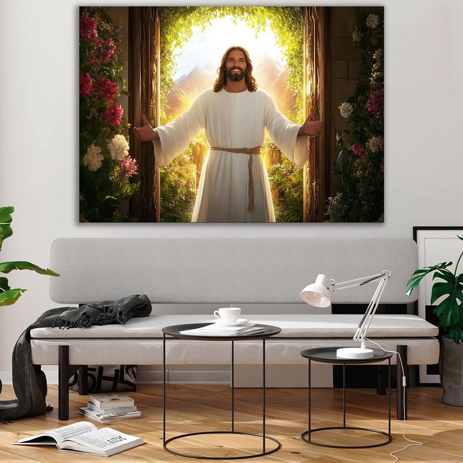 DMZPKZB Chrystus malarstwo ścienne Religia, kościoły i kwiaty dekoracje ścienne Chrystus religie malarstwo ścienne-60 x 90 cm oprawione (biały)