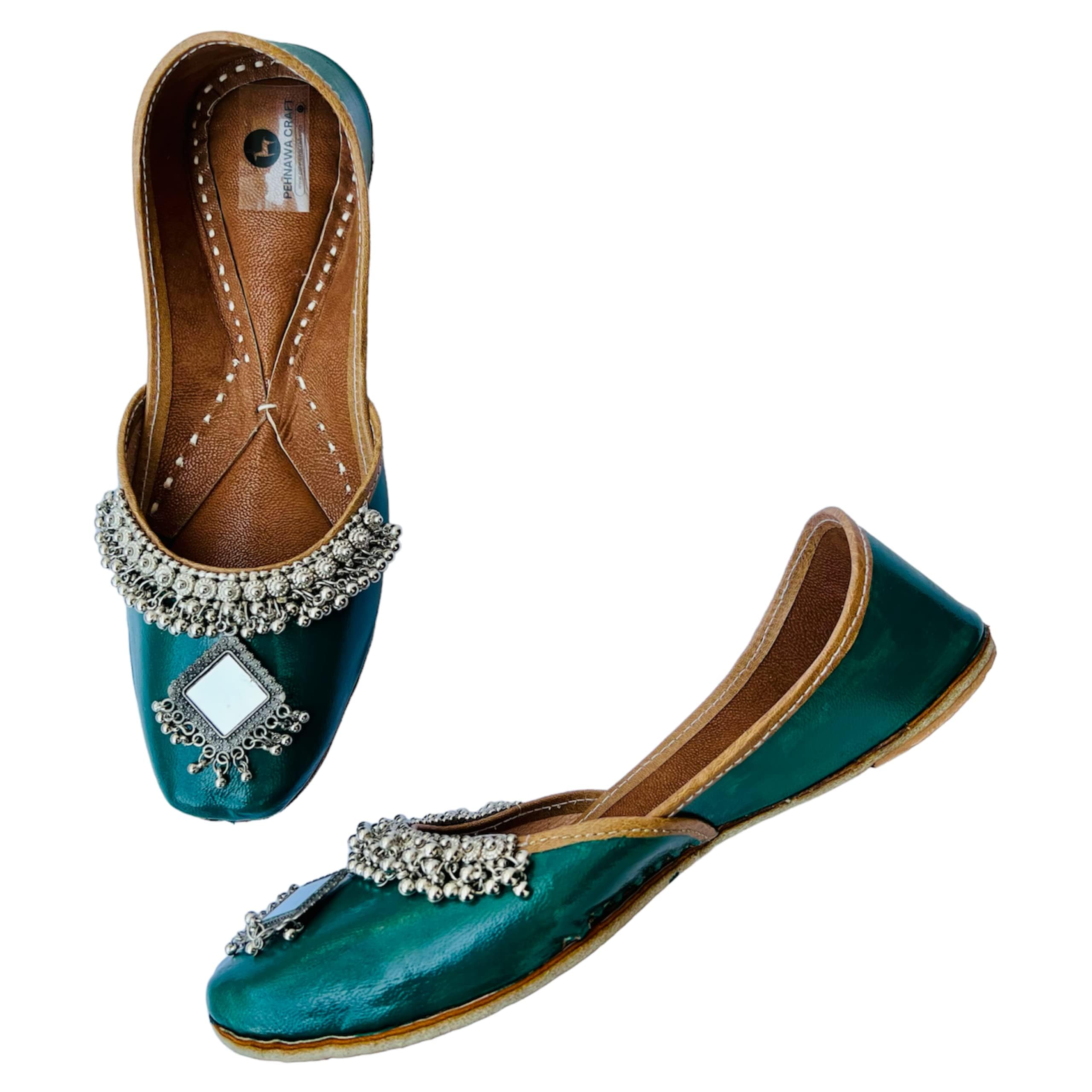 pehnawacraft Green Oxidised Ghungroo Punjabi Jutti for Women | Bridal Soft Leather Ethnic Juttis | Bite and Pinch Free Jutis | Casual Flat Stylish Mojari for Ladies-picture-31