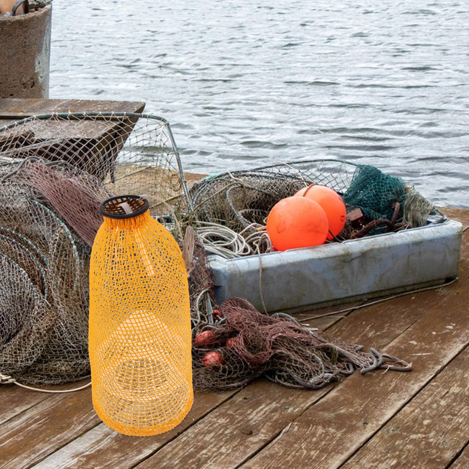 KOMBIUDA Jaula de Red Plegable para Pesca, Plástico Naranja, Tipo Jaula