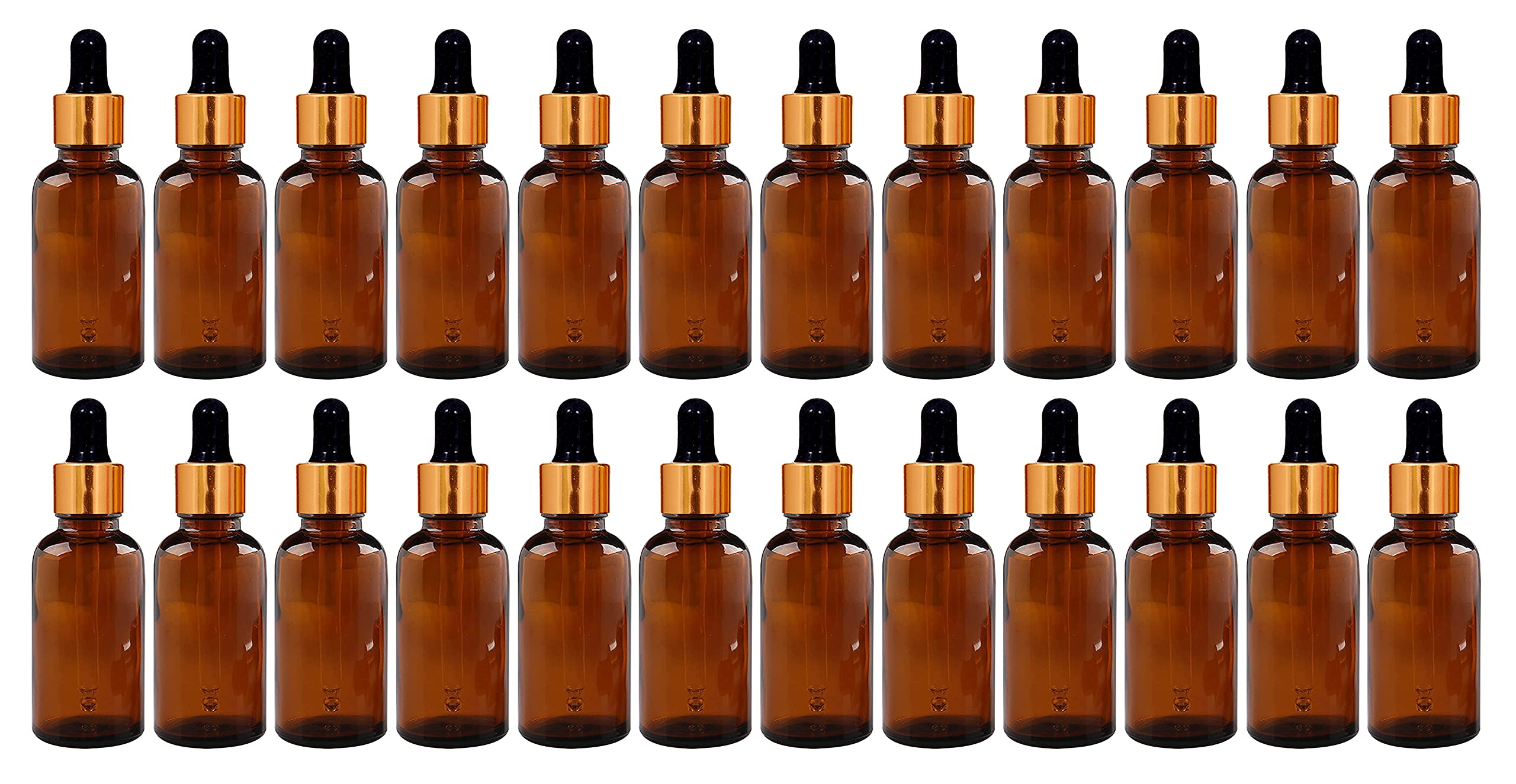 30 ML Amber Round Empty Glass Bottle + Glass Dropper + Gold Ring + Black Silicone Teat, Refillable, Reusable, Leak Proof For Essential Oils, Perfumes (Pack Of 24)-image-43