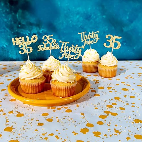 Miniatura 157 de Gyufise 24 piezas de adornos dorados para cupcakes de 10.º cumpleaños con purpurina dorada de doble dígito Hello 10 Ten Cupcake Picks para fiesta