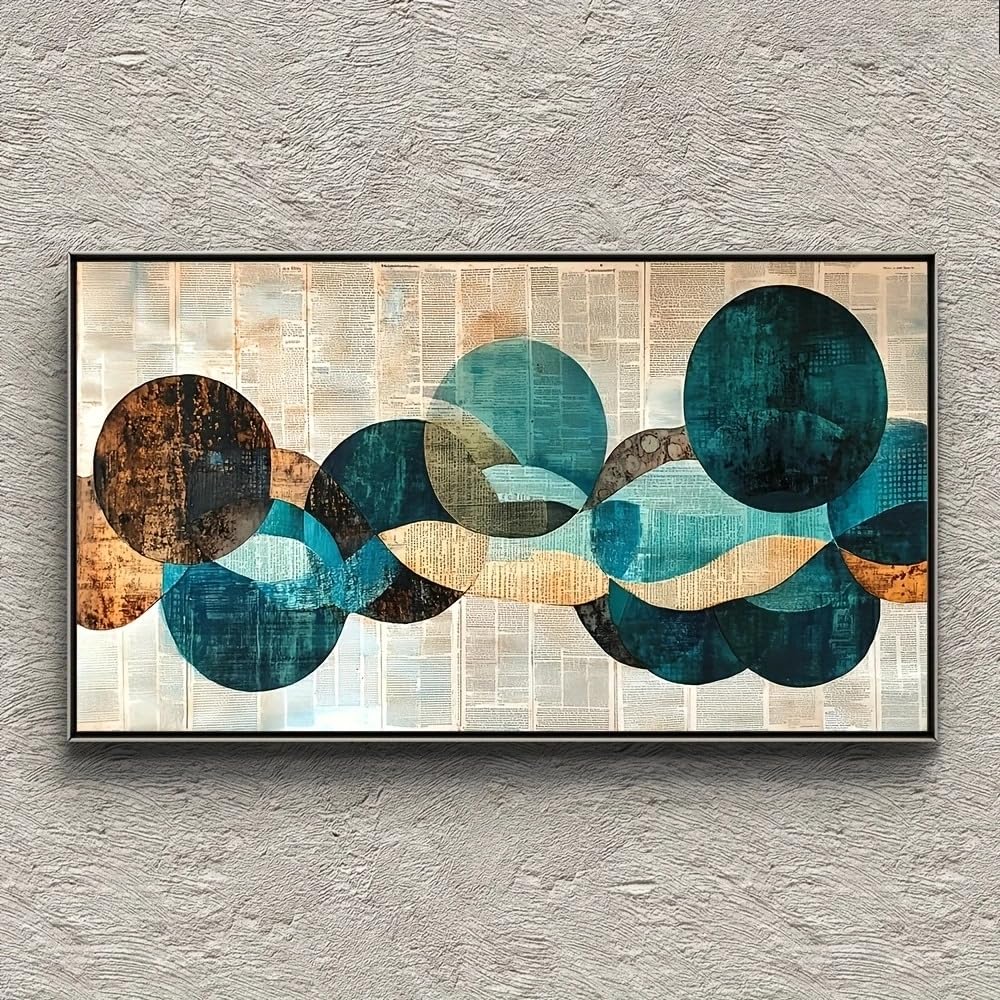 LTjiajuypd Modern Abstract Geometric Poster Prints Cyan Gold Circles Cross Art Canvas Painting Wall Art Picture for Room Home Decor(80X160cm)