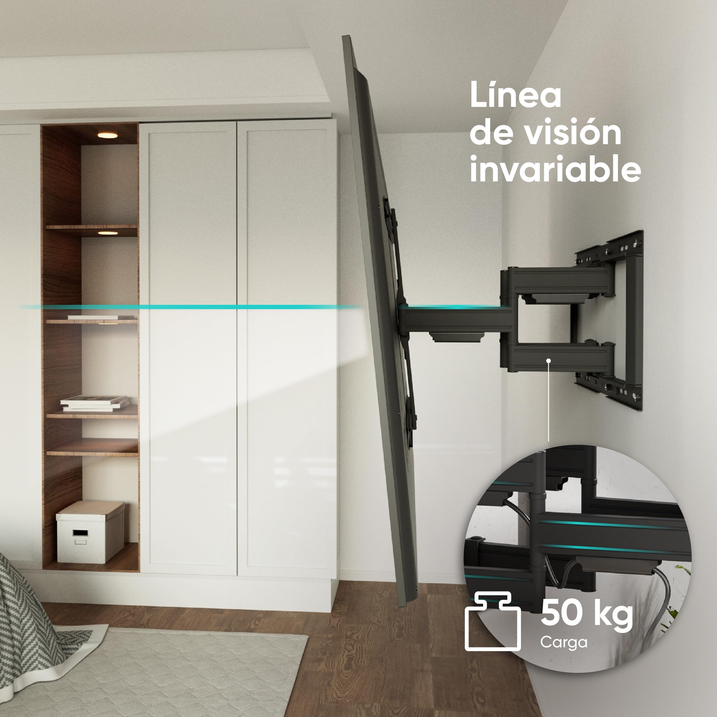 ONKRON Soporte TV Pared 32-90 Pulgadas, Carga hasta 50 kg, Brazo TV con VESA 200x200-600x400 mm, Soporte Television Pared Inclinable y Giratorio, Colgar Television Universal, Negro SM6L-B