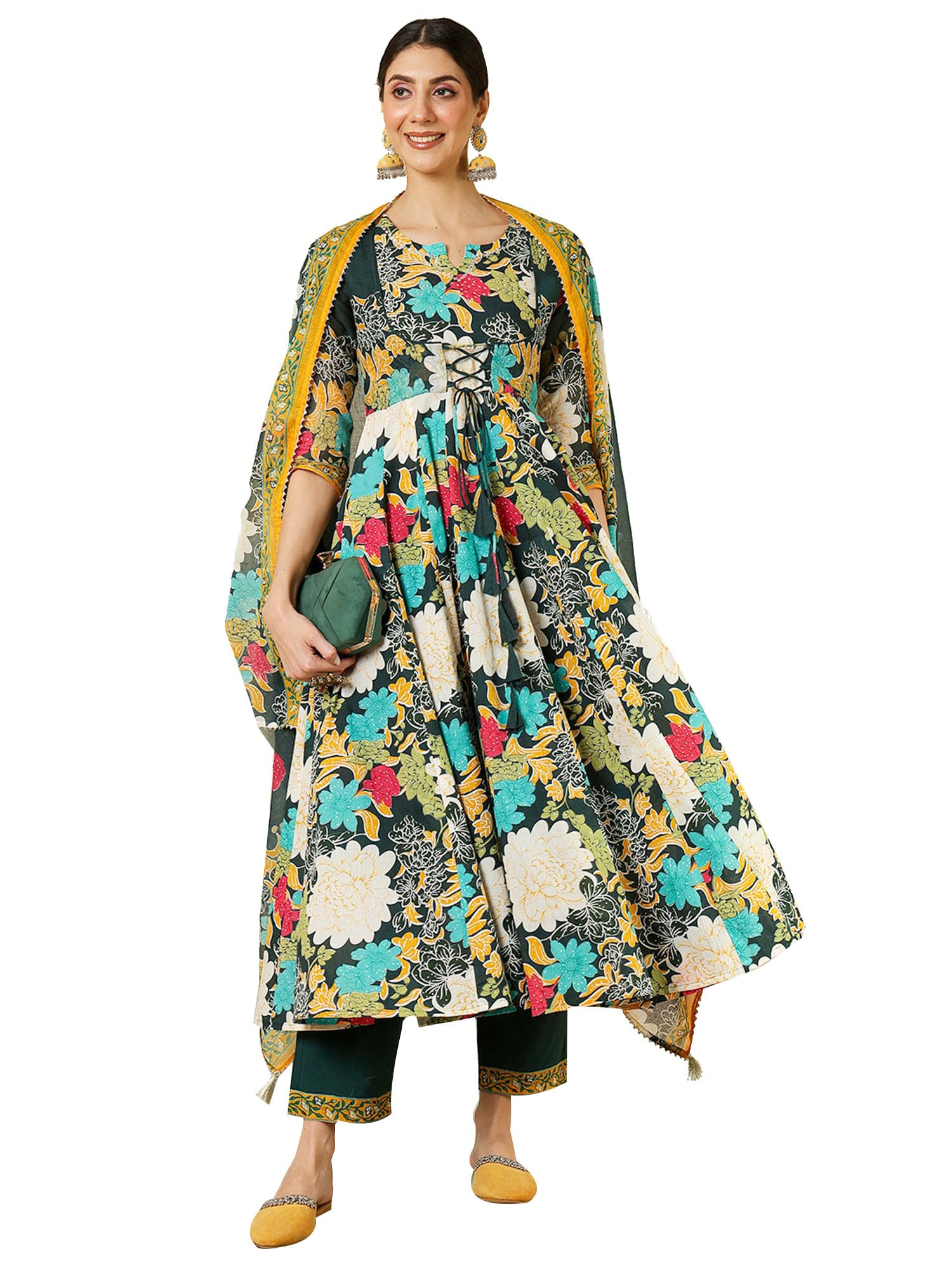 kimayra Women's Cotton Flared Printed A-Line Round Neck Kurta Suit Set-picture-26