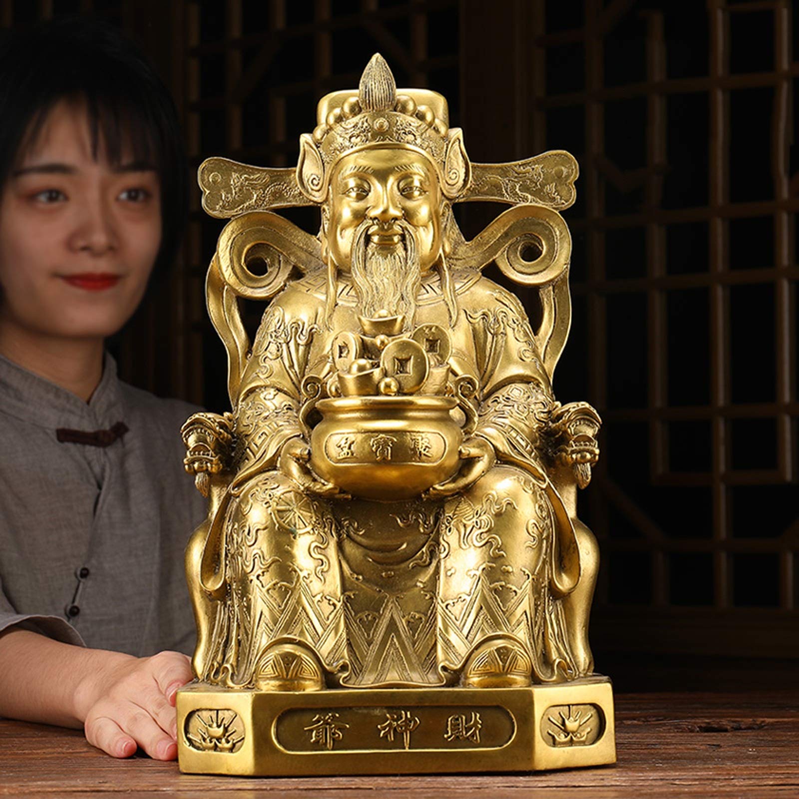 Statua cinese del feng shui scultura Feng Shui Caishen, dio della fortuna (rame) Decorazione per fortuna e ricchezza perfetta per la tua casa o ufficio Best regalo per l'apertura aziendale Feng Shui D
