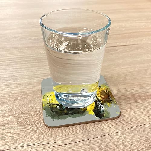 Miniatura 2 de Set de posavasos de coche de cuatro por Ambesonne, estilo retro clásico 50S 60s cubano americano acuarela Big acogedor imagen, estampado de coches,