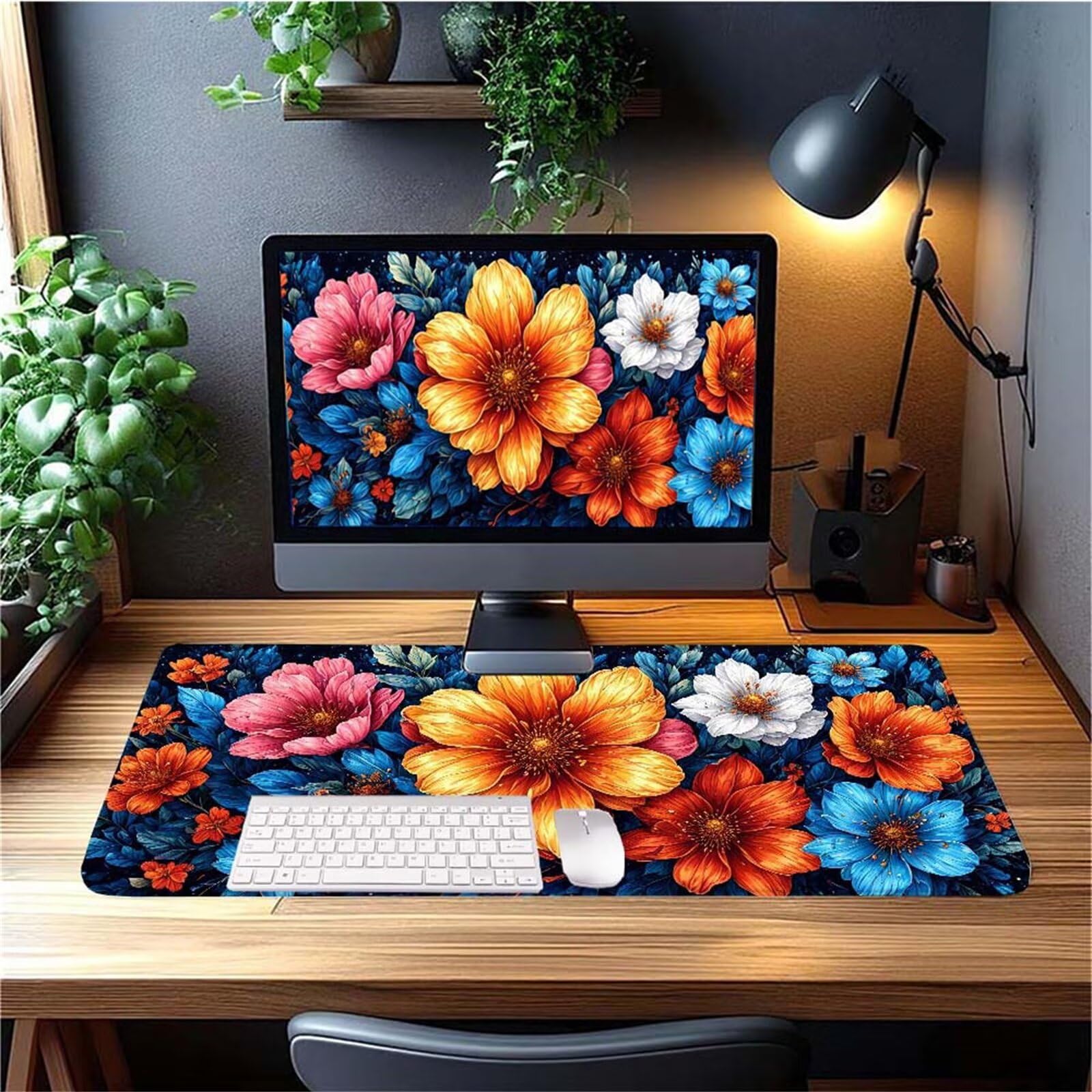 Alfombrilla Ratón Flor Color Alfombrilla Ratón XXL 1400x600x3mm Mouse Pad Resiste Salpicaduras, Extendida de Gran Tamaño con Bordes Cosidos, Mejora Precisión y Velocidad, Antideslizante,Duradera y-241