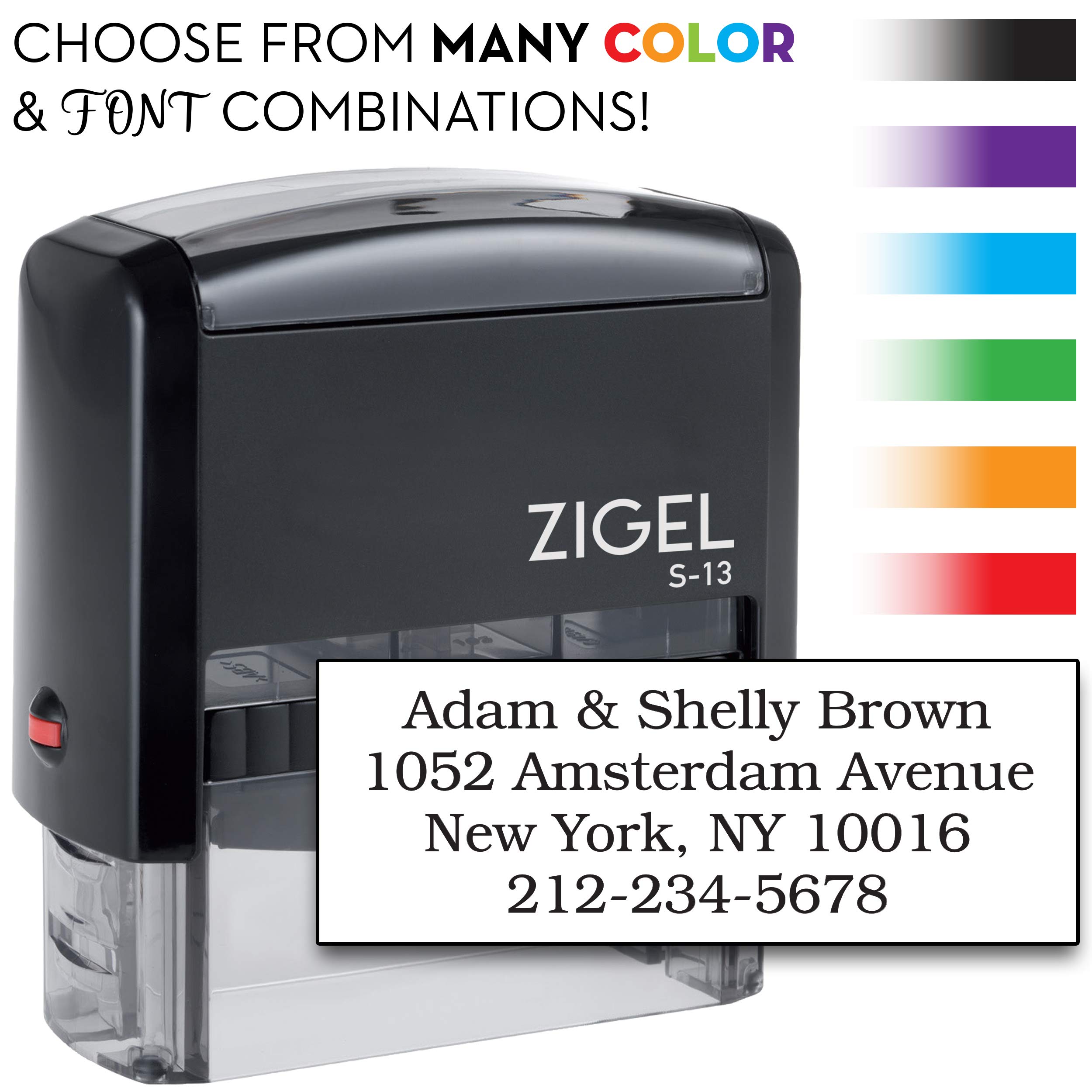 ZIGEL Customized Return Address Stamp 4 Line Self Inking Rubber Stamp - Choose from 15 Ink Colors