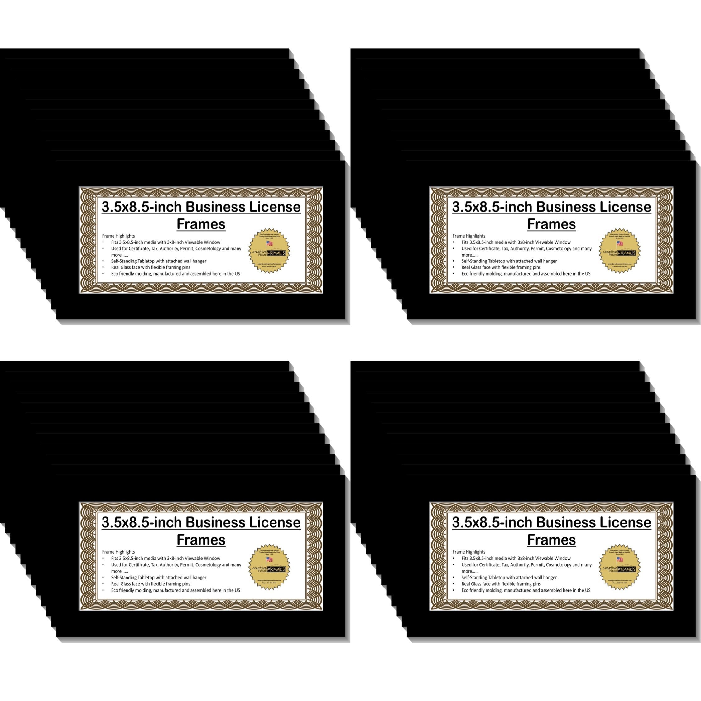 Creative Picture Frames 3.5X8.5Bk Business License Frame 3.5 by 8.5-Inch Self Standing Easel with Wall Hanger for More Versatility (Pack of 48)
