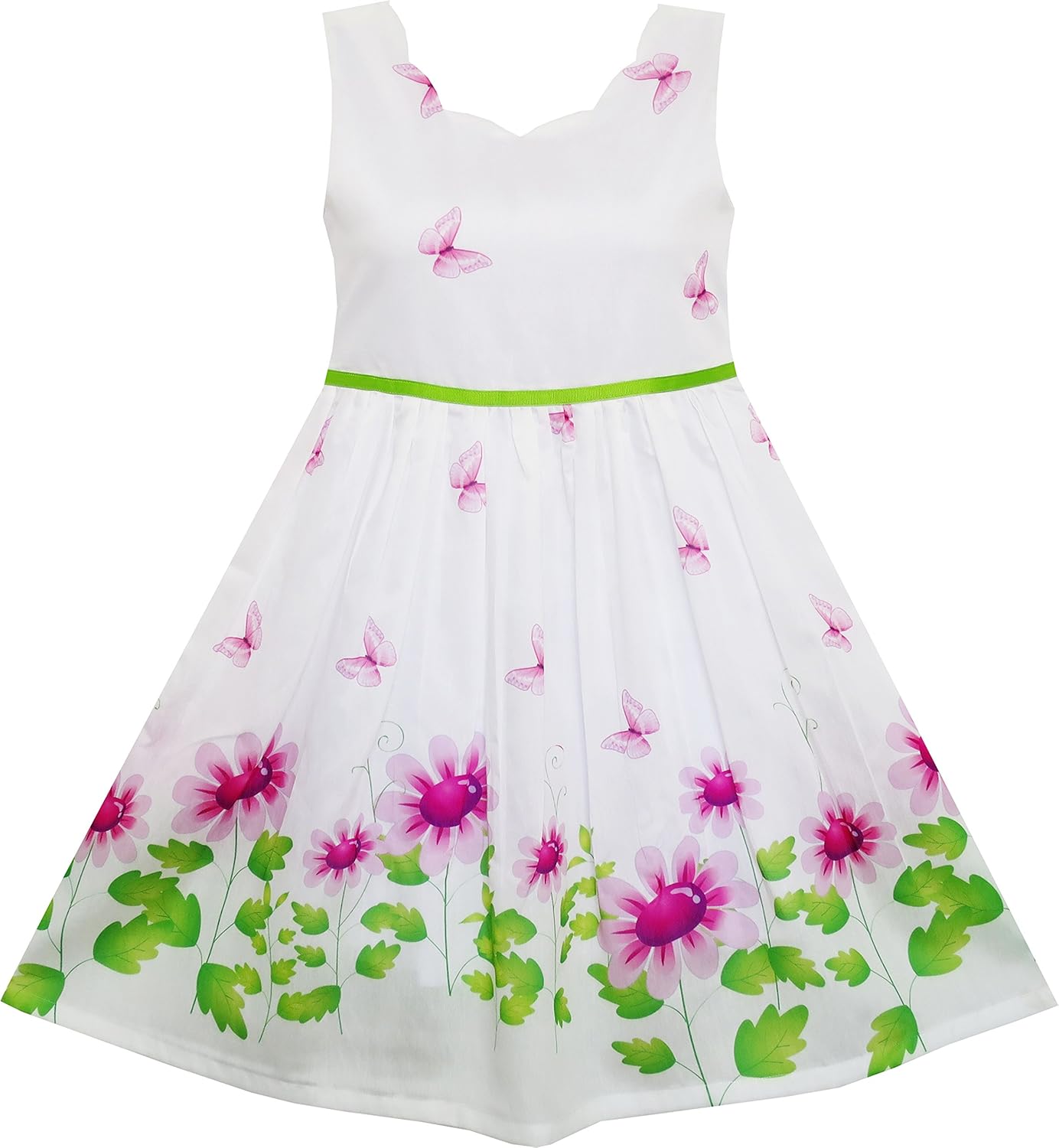 Girls Dress Purple Sunflower Green Leaves
