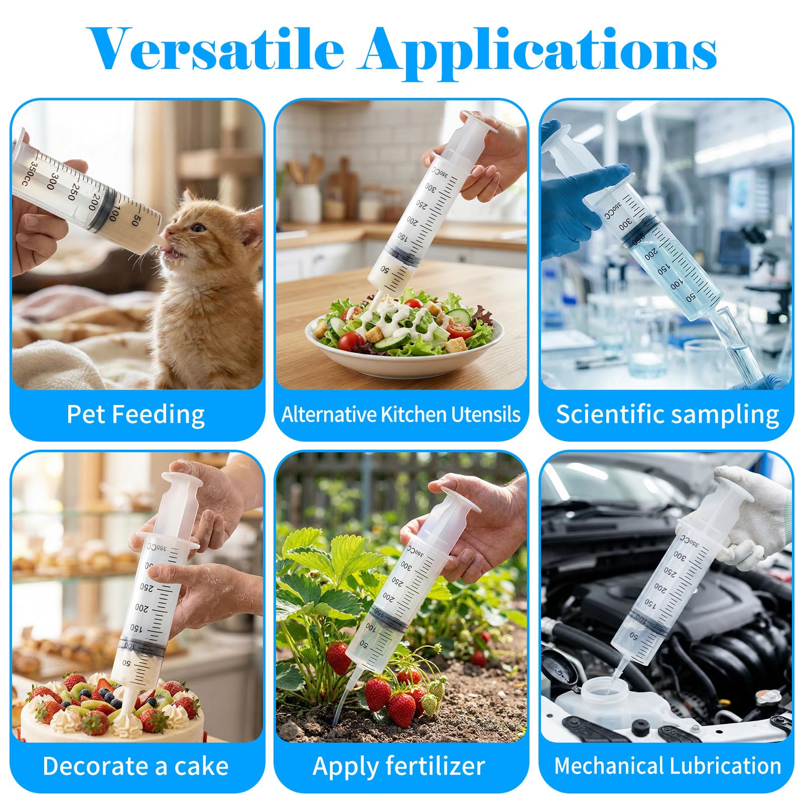 2 Piezas 350ml Jeringa de Plástico, Jeringuilla Grande con Manguera, Jeringas Sin Aguja, Reutilizables Jeringuilla Independiente para Medición, Laboratorio, Alimentación Mascotas Dispensador