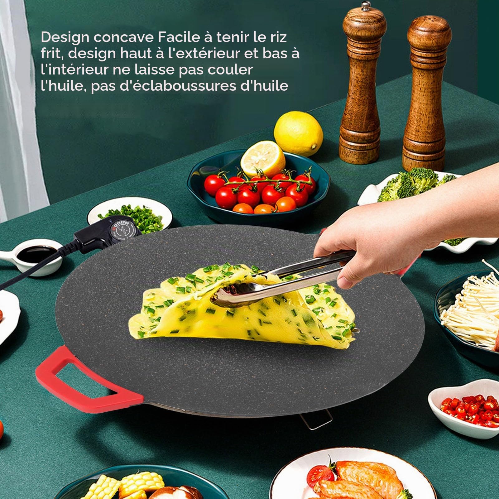 Plaque de Cuisson électrique de 11,8 Pouces, Plaque de Cuisson pour Barbecue électrique Antiadhésive sans Fumée avec Contrôle de Température Réglable, Crêpière pour Injera, Lefse