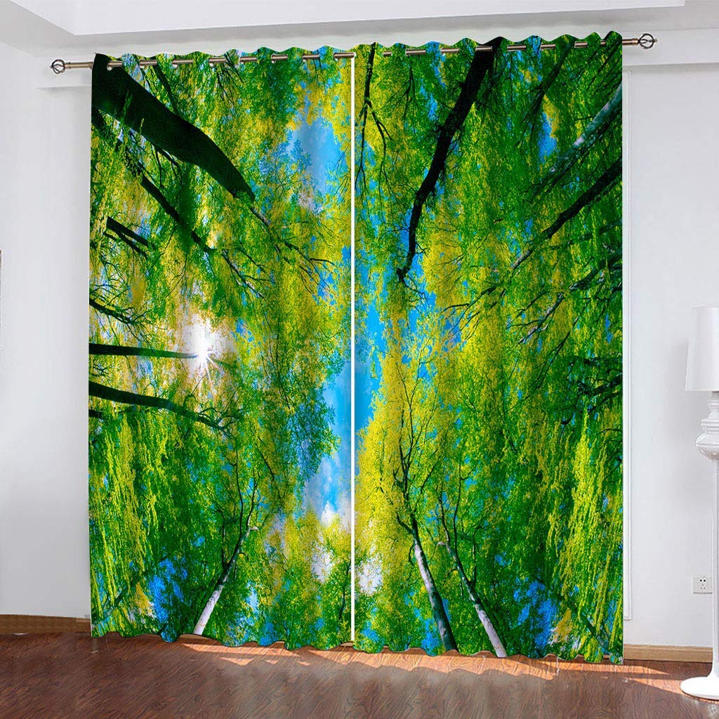 Rideaux grande largeur pour salon et chambre paysage bois vert