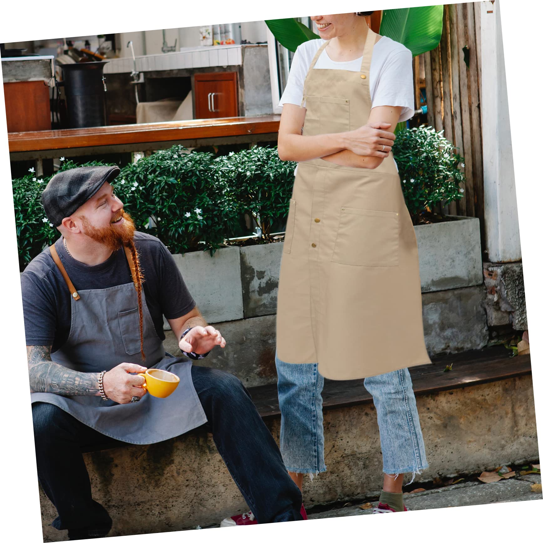 Tablier en Toile Grosse Taille avec Poches, Kaki, pour Grillage