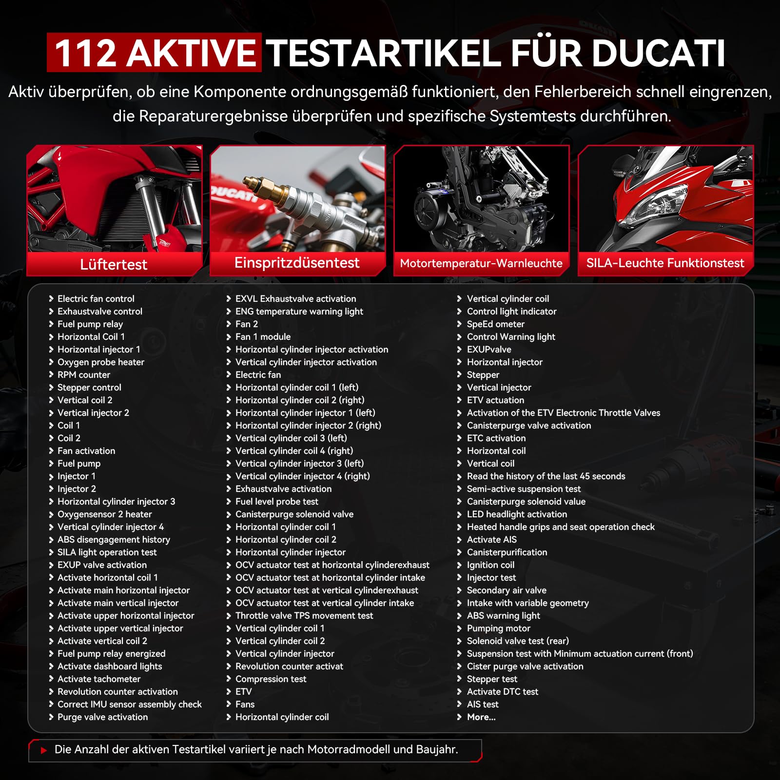 iCarsoft MT V6 Motorrad Diagnosegerät für Ducati, OBD2 Scanner, Vollsystemdiagnose, 153 Wartungsdienste, 112 Bidirektionale Tests, Fehlercodes Auslesen & Löschen, Batterietest – Aktualisierte Version