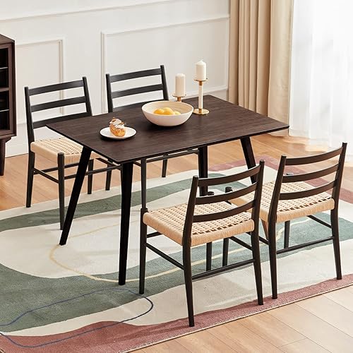 Miniatura 26 de STARY Sillas de comedor de madera de la rota con el asiento tejido cómodo, totalmente montadas Nogal - Juego de 2,Full Black - Juego de 2,Full Black