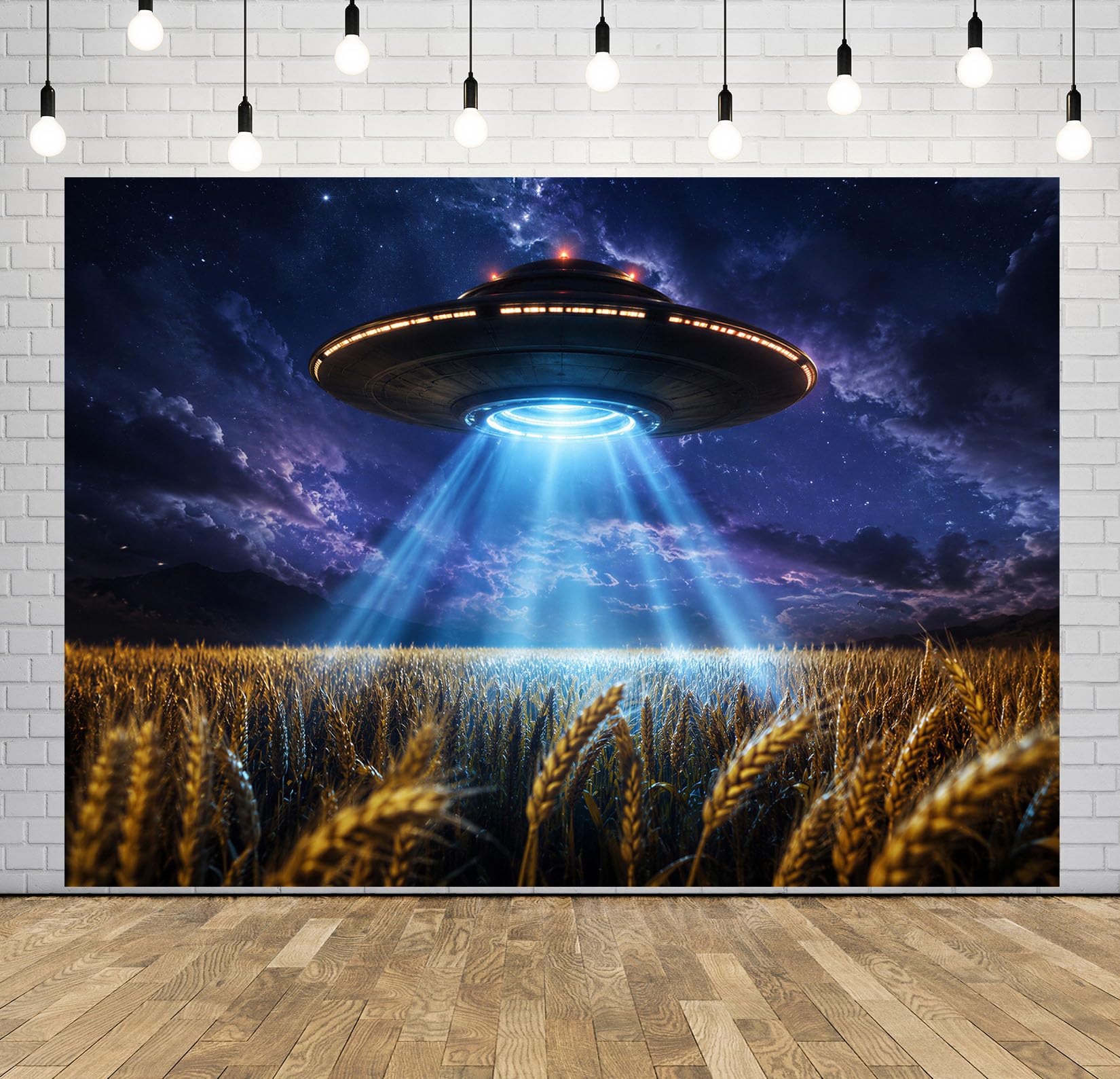 BELECO 4.6x3m Sfondo in Tessuto UFO Astronave Campo Grano Notte